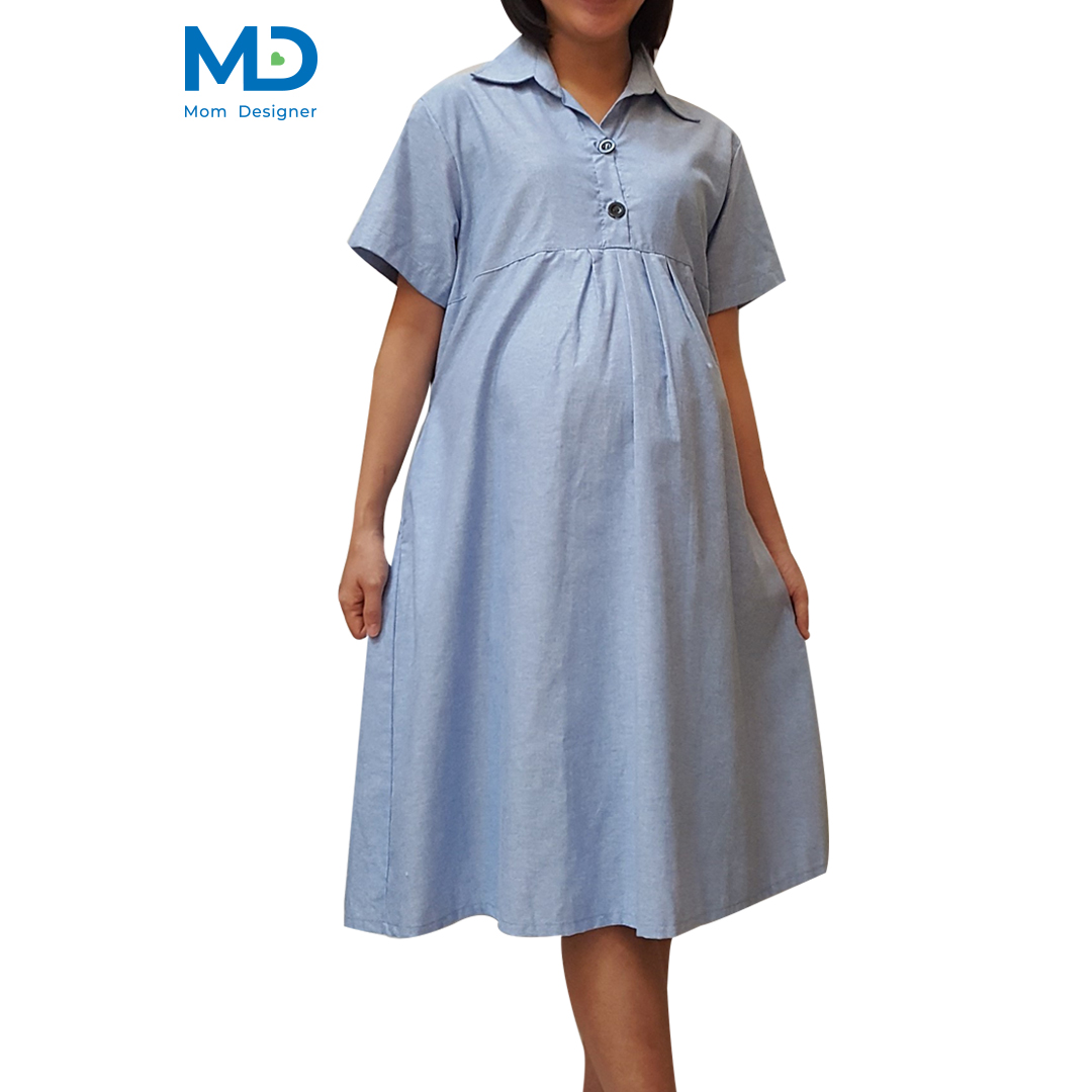 001BU ชุดคลุมท้องปกเชิ้ต สีฟ้า