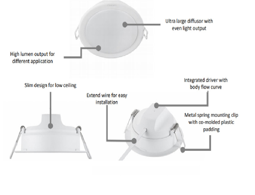Philips โคมไฟดาวน์ไลท์ ฟิลิปส์ LED Meson IO ขนาด 5 นิ้ว 13W รุ่น 59464 recessed Downlight แสงขาว แสงส้ม