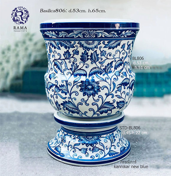 อ่างบัวพร้อมฐาน Basilica 806 ลายกรรณิการ์สีน้ำเงิน