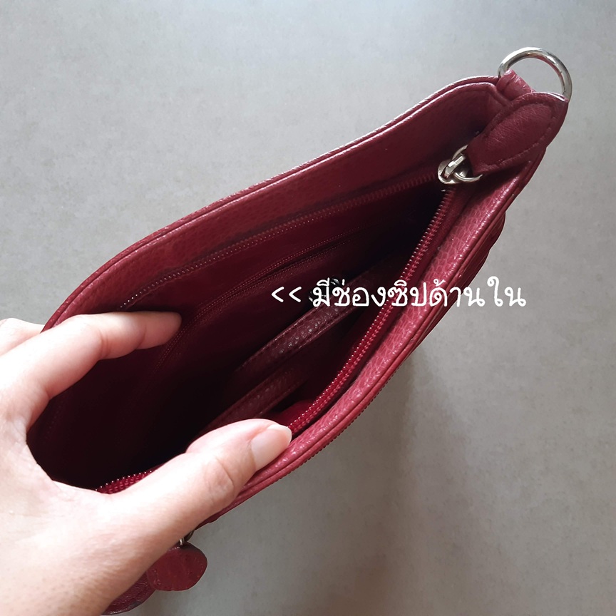 กระเป๋าสะพายข้างหนังนกกระจอกเทศสีแดง