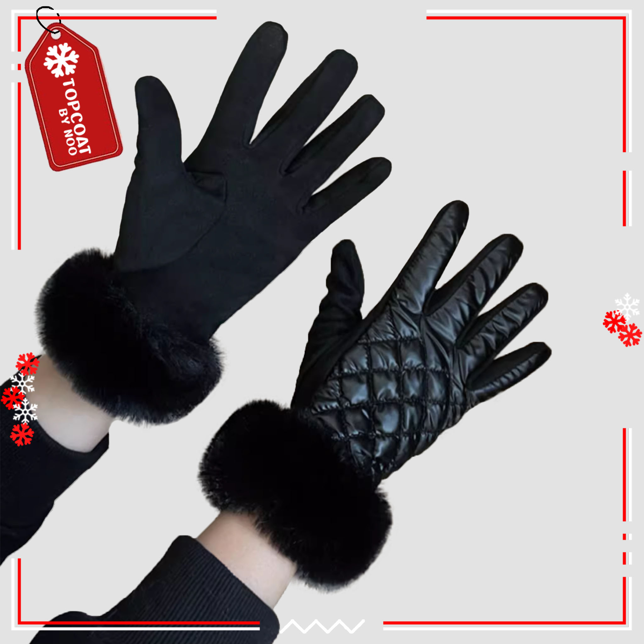 ถุงมือกันหนาวมีเฟอร์ ผ้ากำมะหยี่สามารถทัชสกรีนได้ ลายตาราง อุณหภูมิได้ถึง 0 องศา