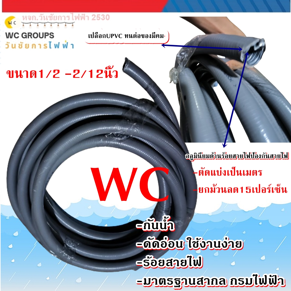 ท่อโลหะอ่อนชนิดกันน้ำ ขนาด 1/2-2/12 1เมตร Flexible Conduit Rain tight ท่ออ่อนกันน้ำลอนเทา แฟรกอ่อนเทาเหล็ก