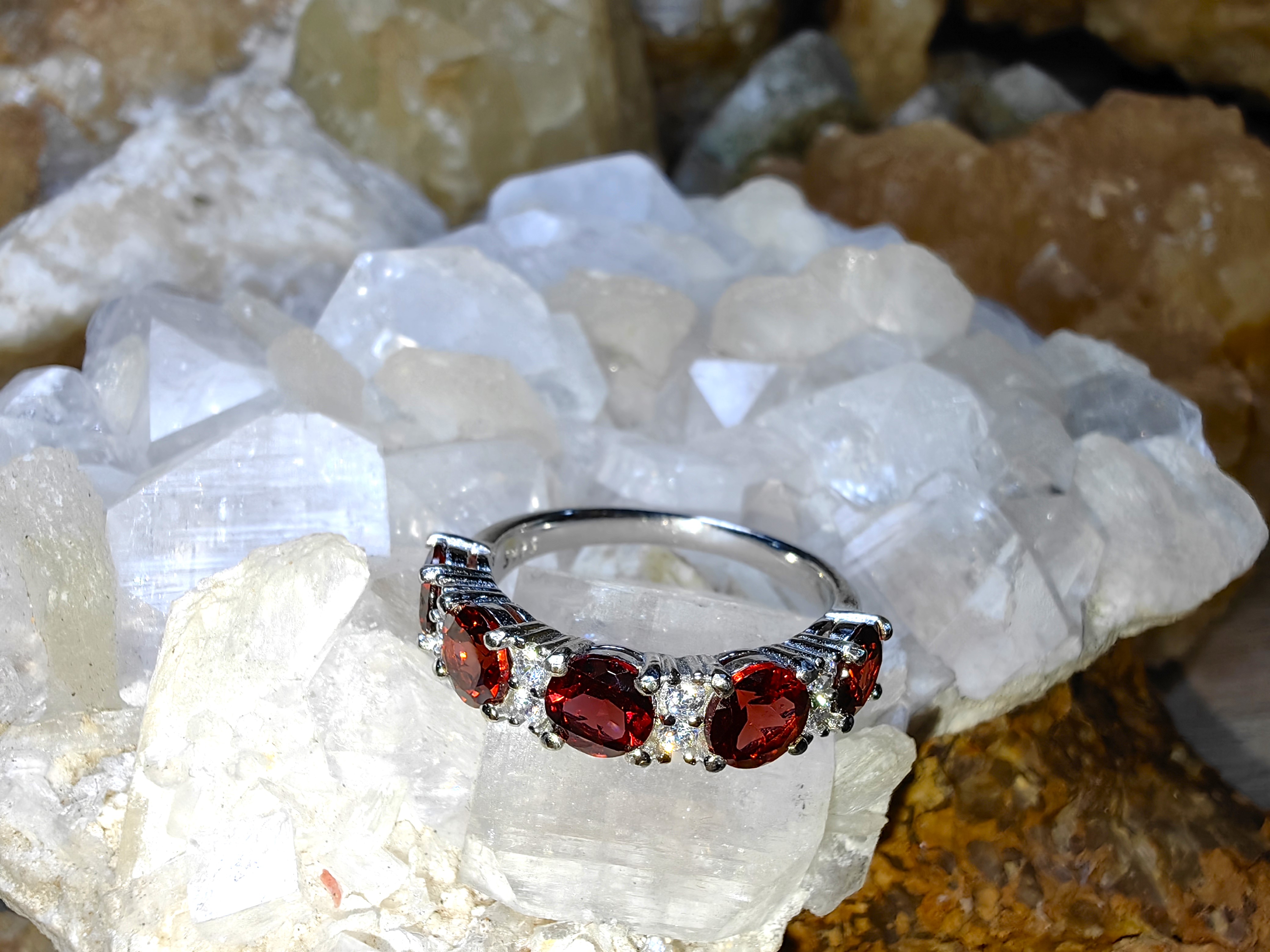 Garnet, CZ 925 Sterling Silver แหวนโกเมน ,เพชรCZ Size 57 เงินแท้ 925
