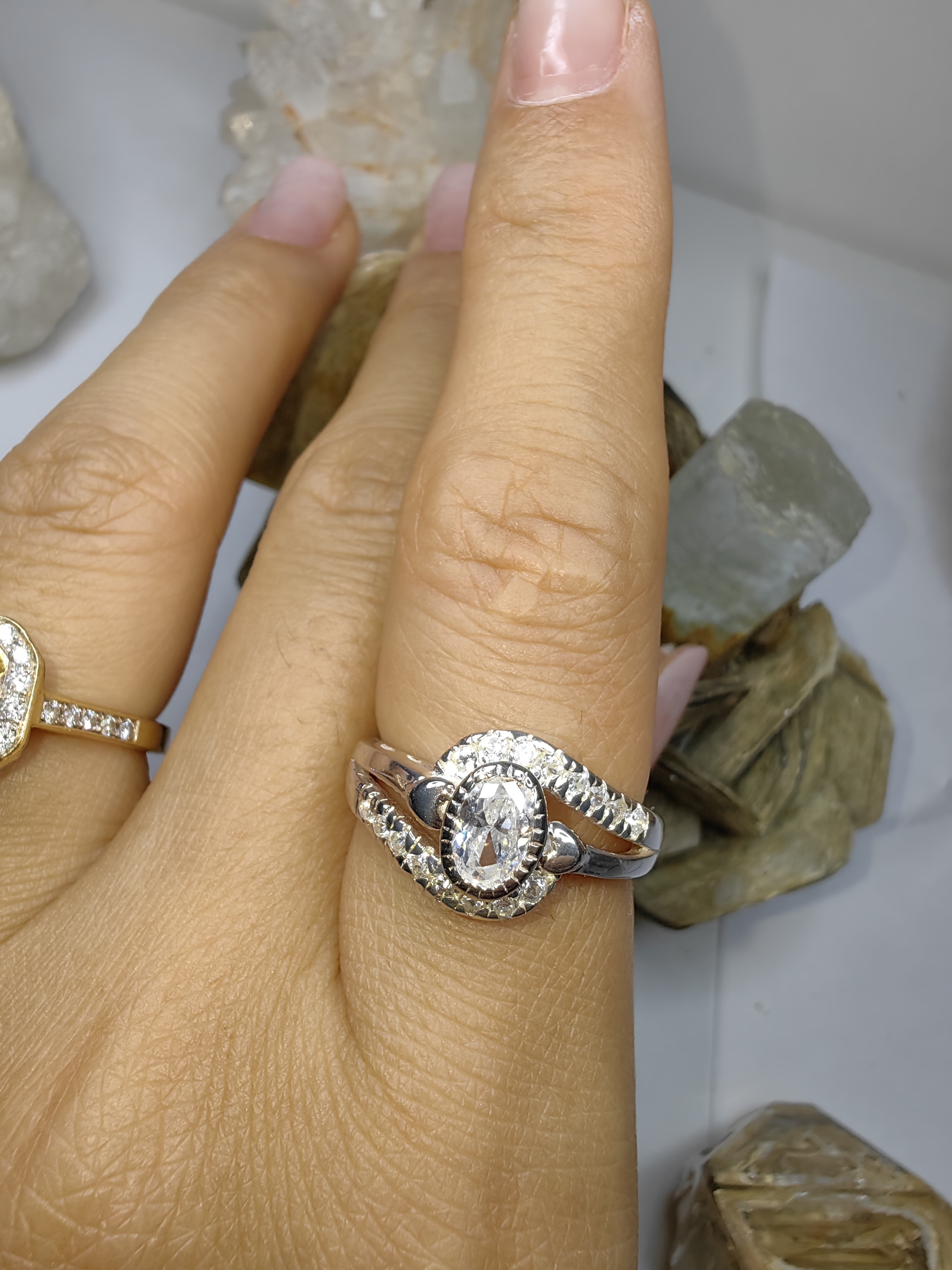 แหวนเพชร CZ เงินแท้ 92.5% Cubic Zirconia 925 Sterling Silver Ring Size 54