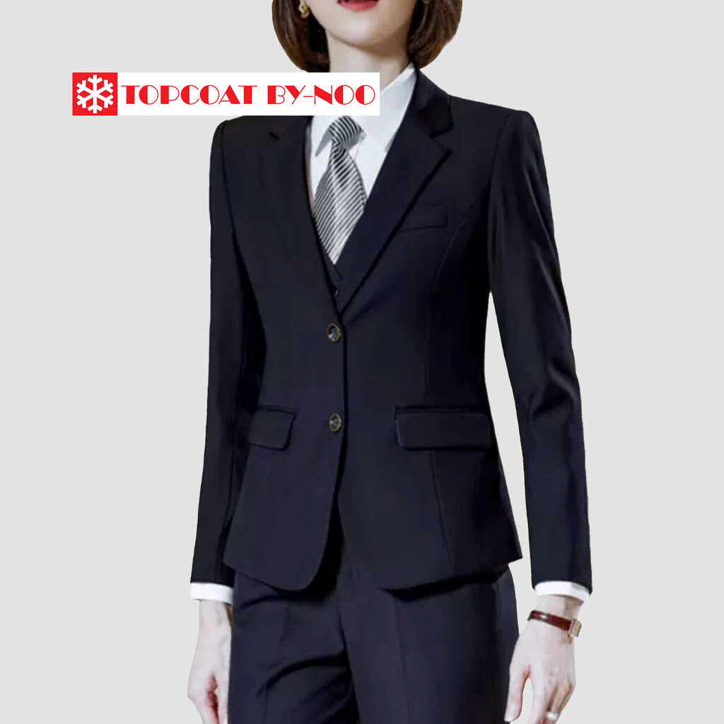 สูททำงานผู้หญิงทรงเข้ารูปสีกรม ผ้าอยู่ทรง เนี้ยบ ใส่สบาย ซับในทั้งตัว TOPCOAT