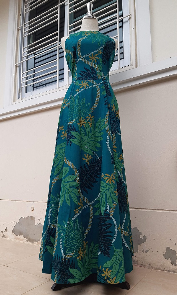 เดรสฮาวายวินเทจแขนกุดลายดอก สีเขียวสวยๆ