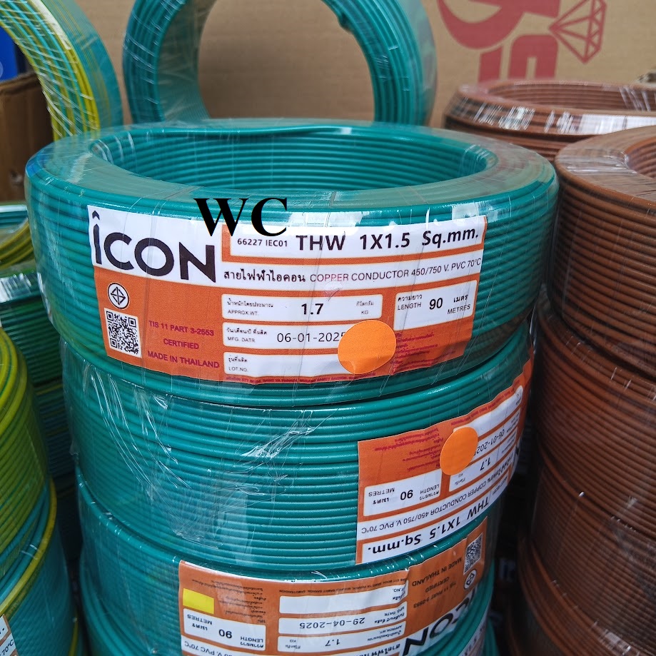 ตัดแบ่ง 10เมตร สายไฟทองแดง เดี่ยว สายแข็ง เลือกเบอร์ได้ THW เบอร์ 1.5 เบอร์ 2.5 เบอร์ 4 - 6 sq.mm แบบยาวตลอด สายไฟPKS ไทยยูเนี่ยน ICON