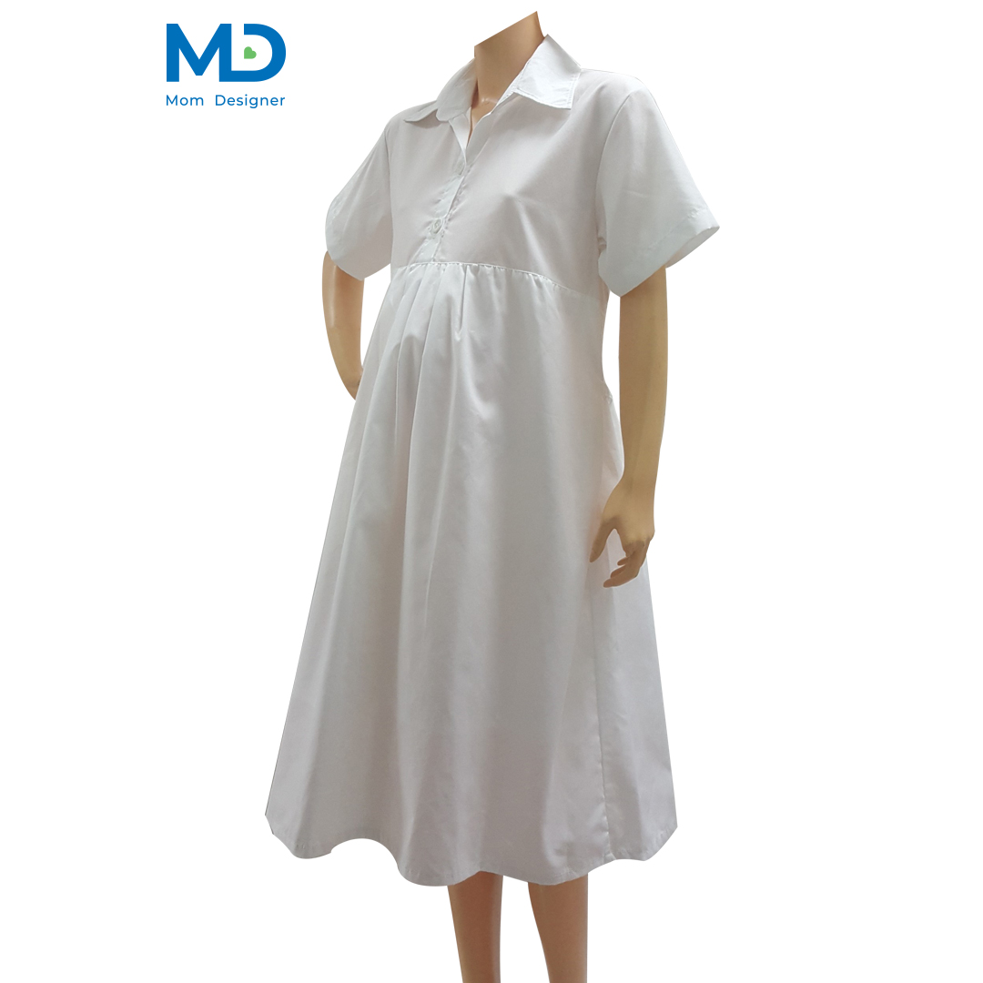 001WH ชุดคลุมท้องปกเชิ้ต สีขาว