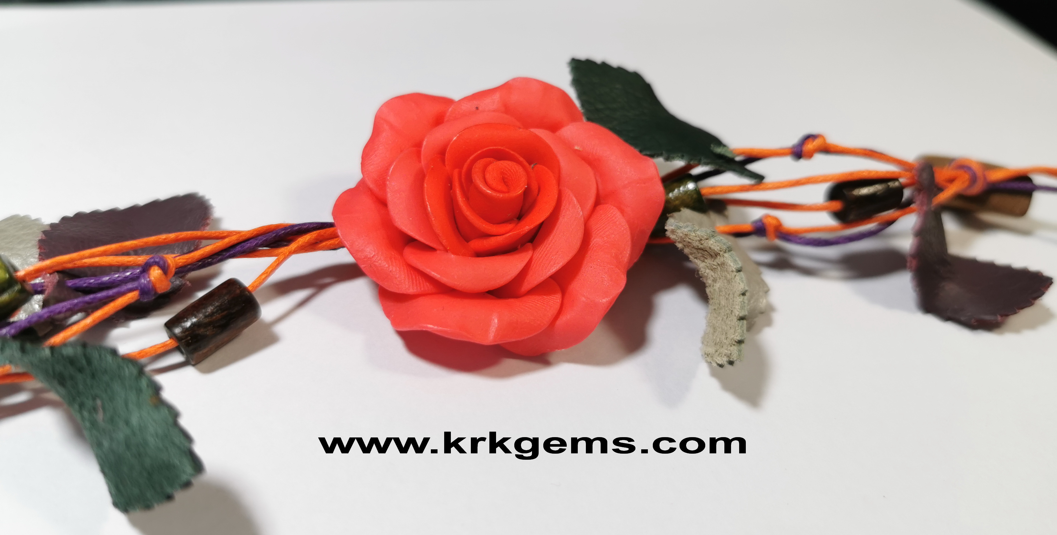 ORANGE 1ROSE HANDMADE CLAY BRACELET