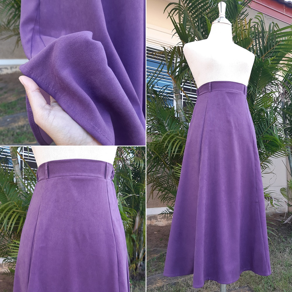 กระโปรงยาวสีม่วง ผ้านุ่มๆใส่สบาย