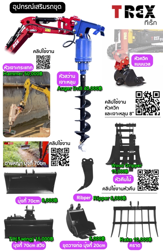 อุปกรณ์เสริมรถขุดเล็ก>>หัวแย็ก>>หัวเจาะ>>บุ้งกี่