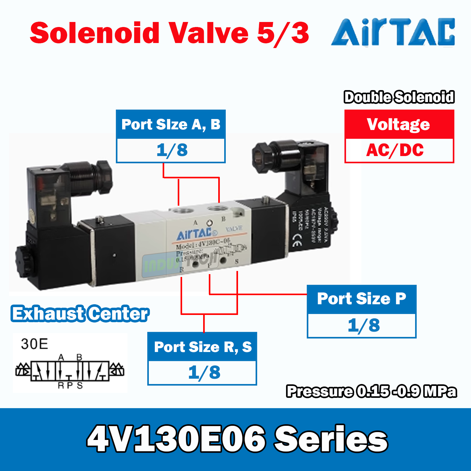Airtac Solenoid Valve 5/3 Exhaust Center Type Airtac 4V130E