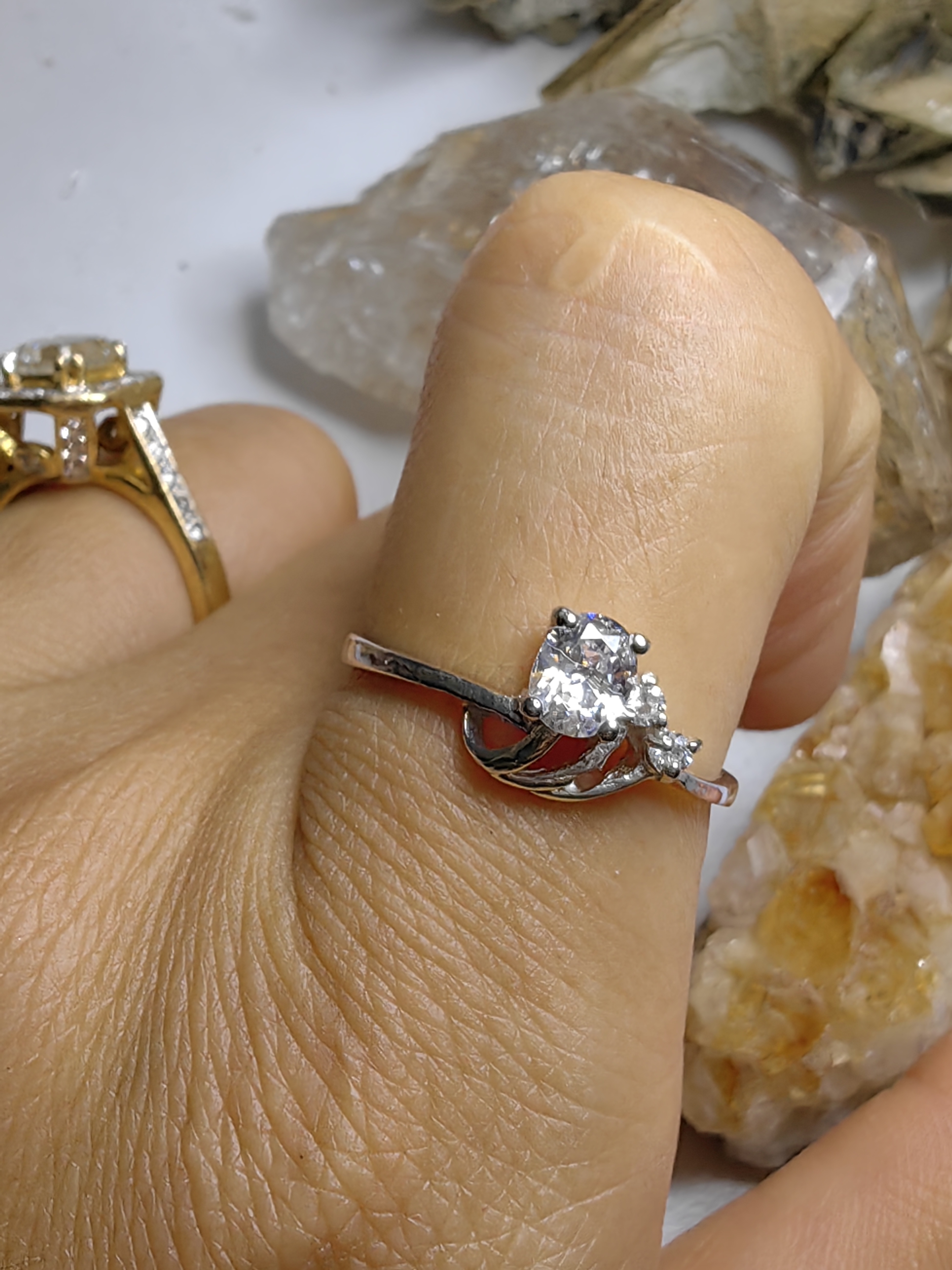 แหวนเพชร CZ เงินแท้ 92.5% Cubic Zirconia 925 Sterling Silver Ring Size 57