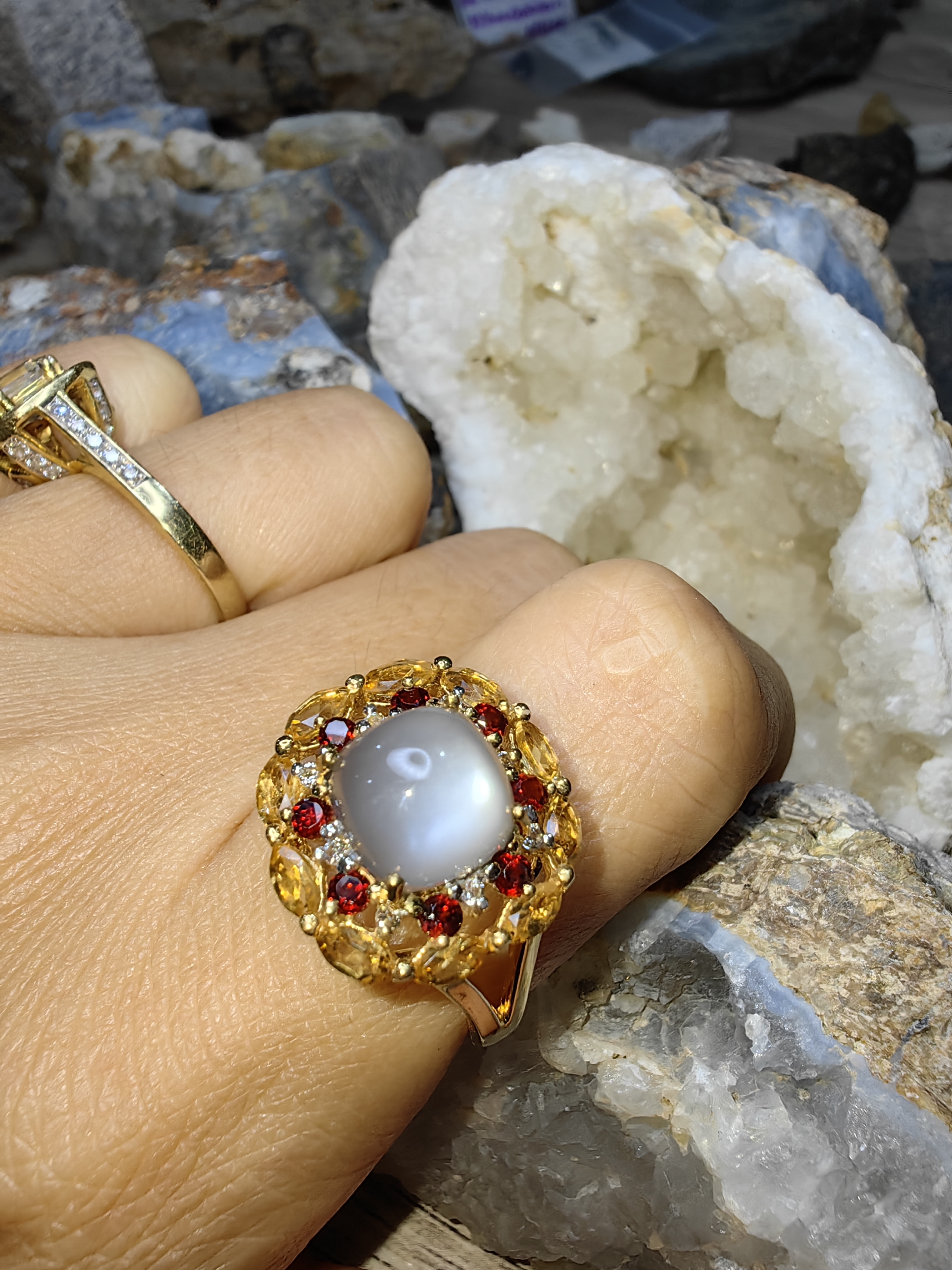 MOONSTONE CITRINE GARNET RING