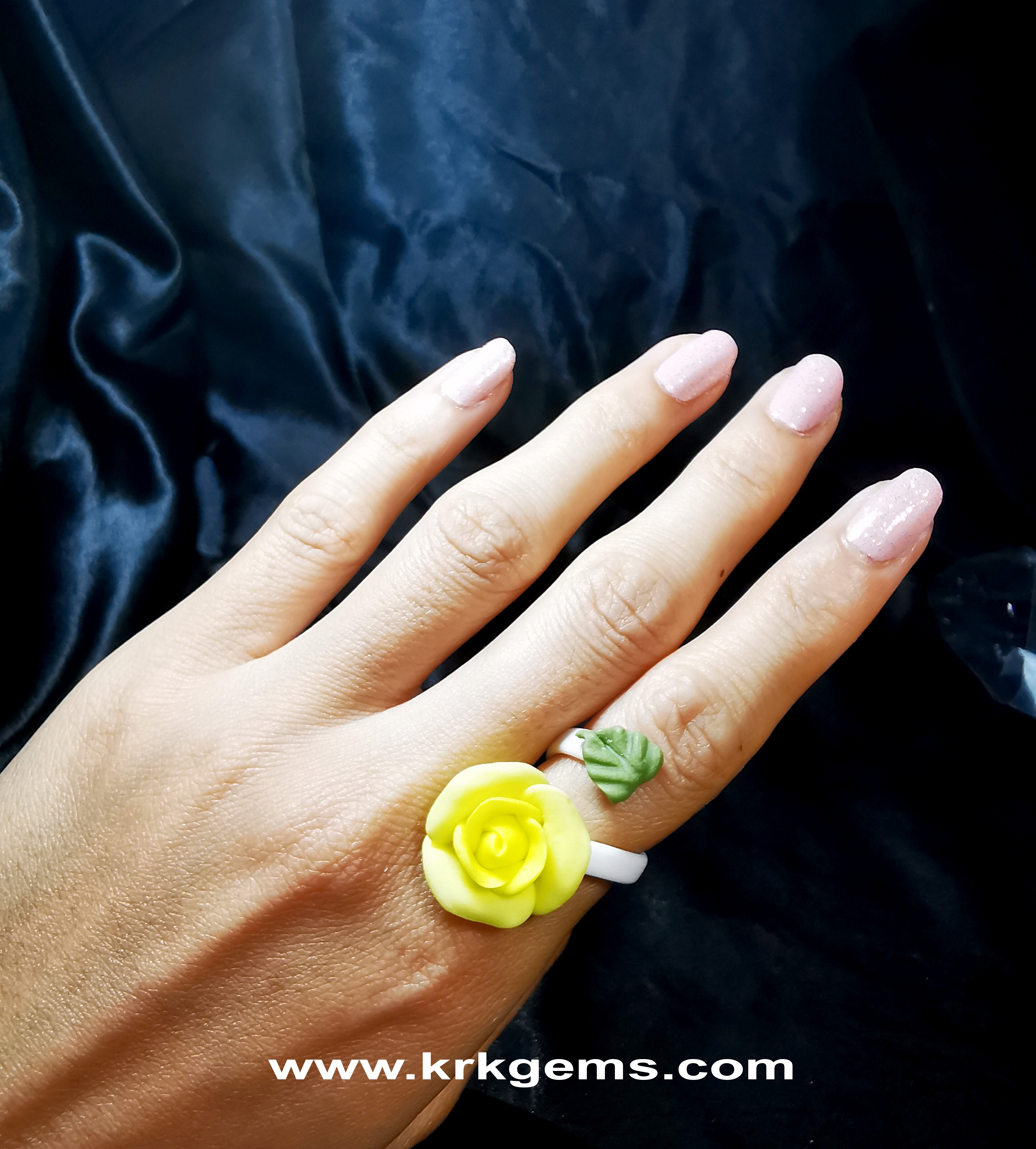 SMALL YELLOW ROSE HANDMADE CLAY RING