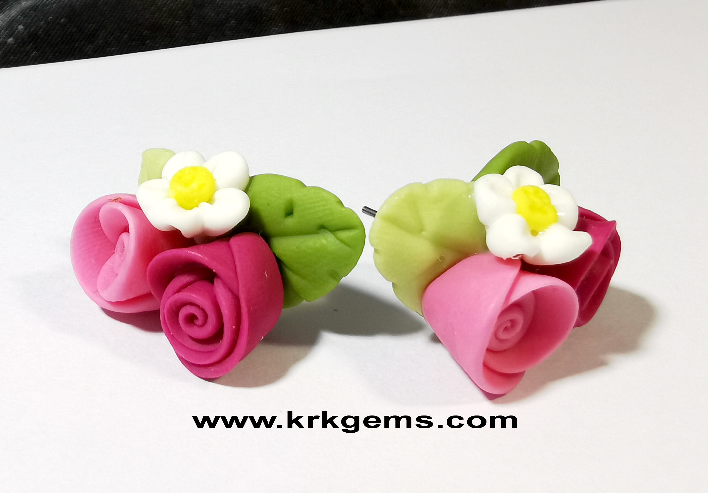 DEEP & PASTEL PINK 2ROSE HANDMADE CLAY EARRING