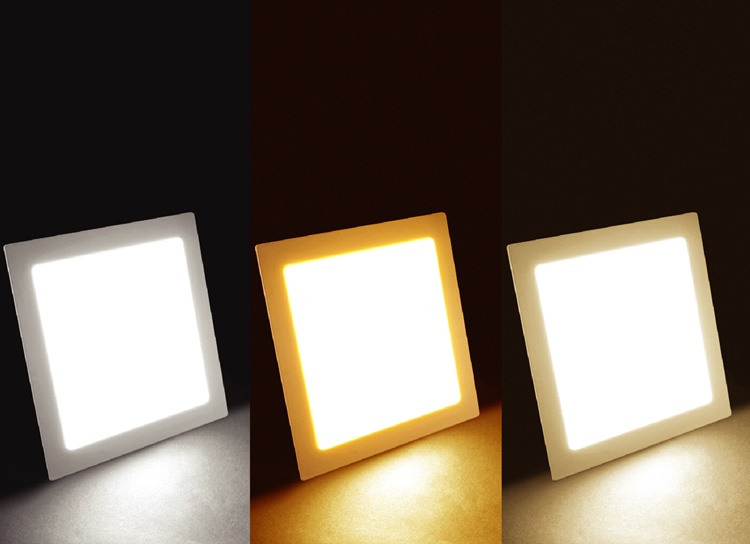 Eve โคมดาวน์ไลท์ LED Panel 9w 12w เปลี่ยนสีได้ หน้าเหลี่ยม เดย์ไลท์, คูลไวท์, วอร์มไวท์ 3in1 5นิ้ว 6นิ้ว โคมไฟฝังฝ้า ดาวไลท์3สี A1
