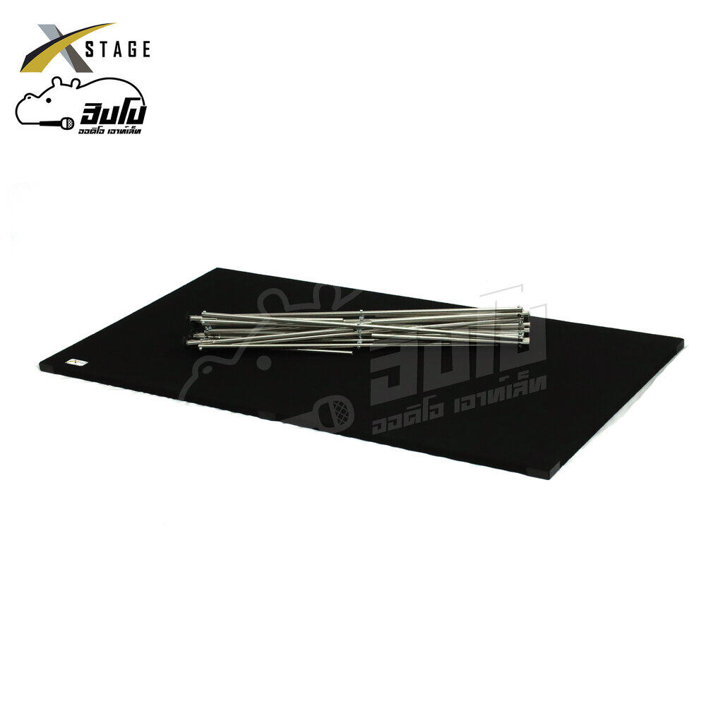 โต๊ะวางเครื่องขนาด 60X120X40 สีดำ มีขอบ/ตีนดำ ขาสแตนเลส กลม (HP001-01)