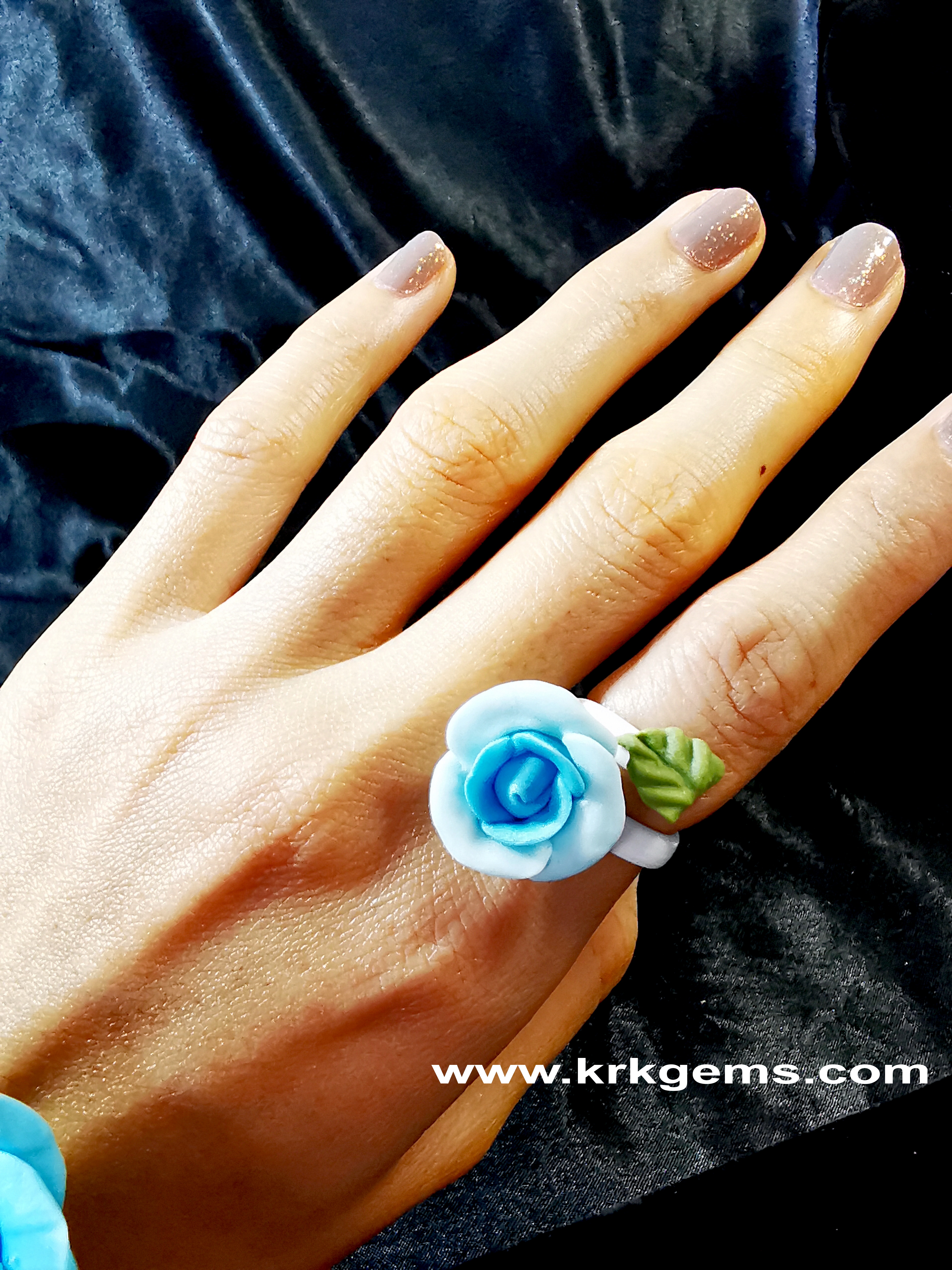 PASTEL BLUE ROSE HANDMADE CLAY RING