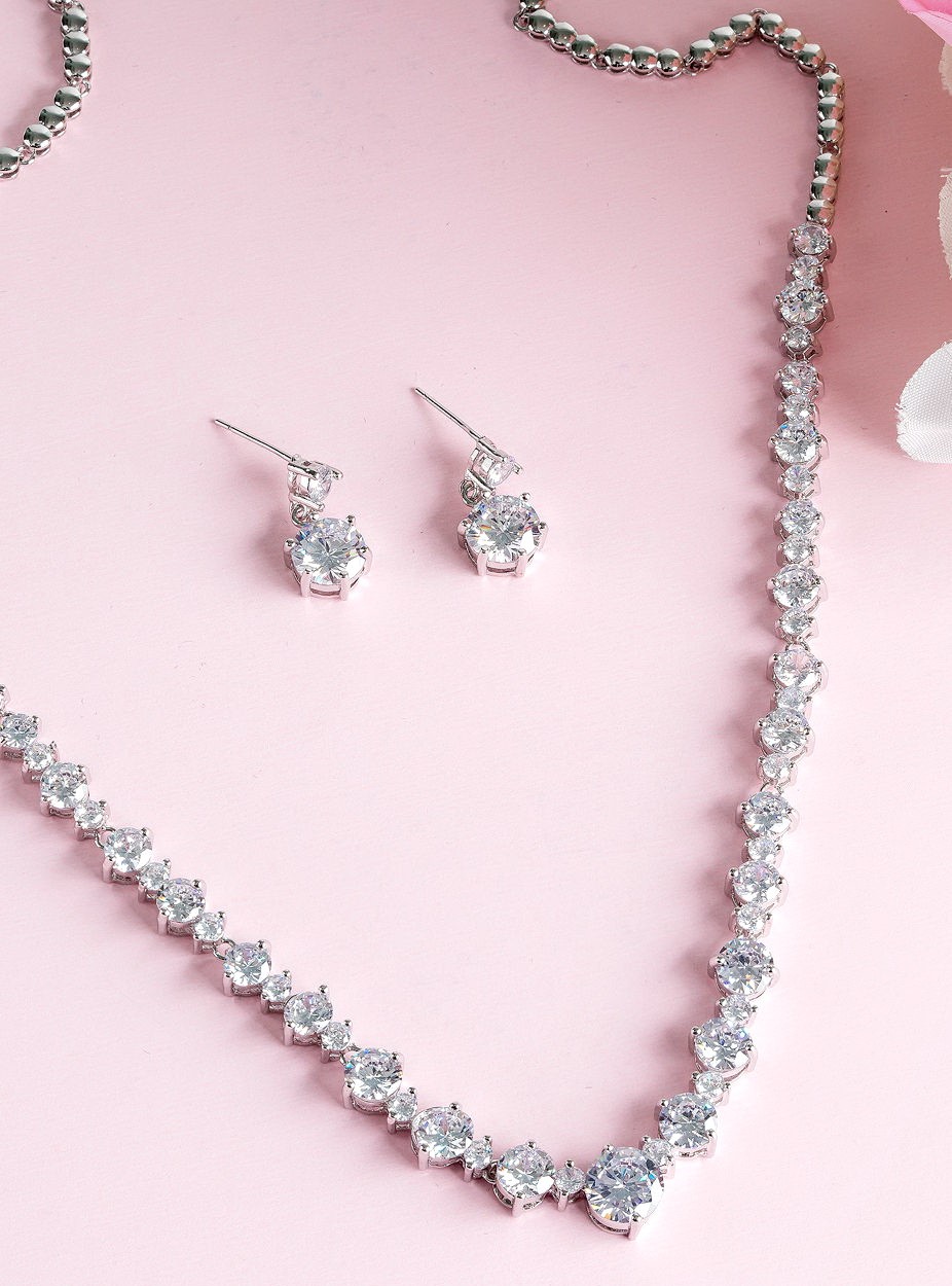 DIAMOND 18K WHITE GOLD NECKLACE EARRING สร้อยคอ ต่างหู เพชร ทอง 18K Pre-order
