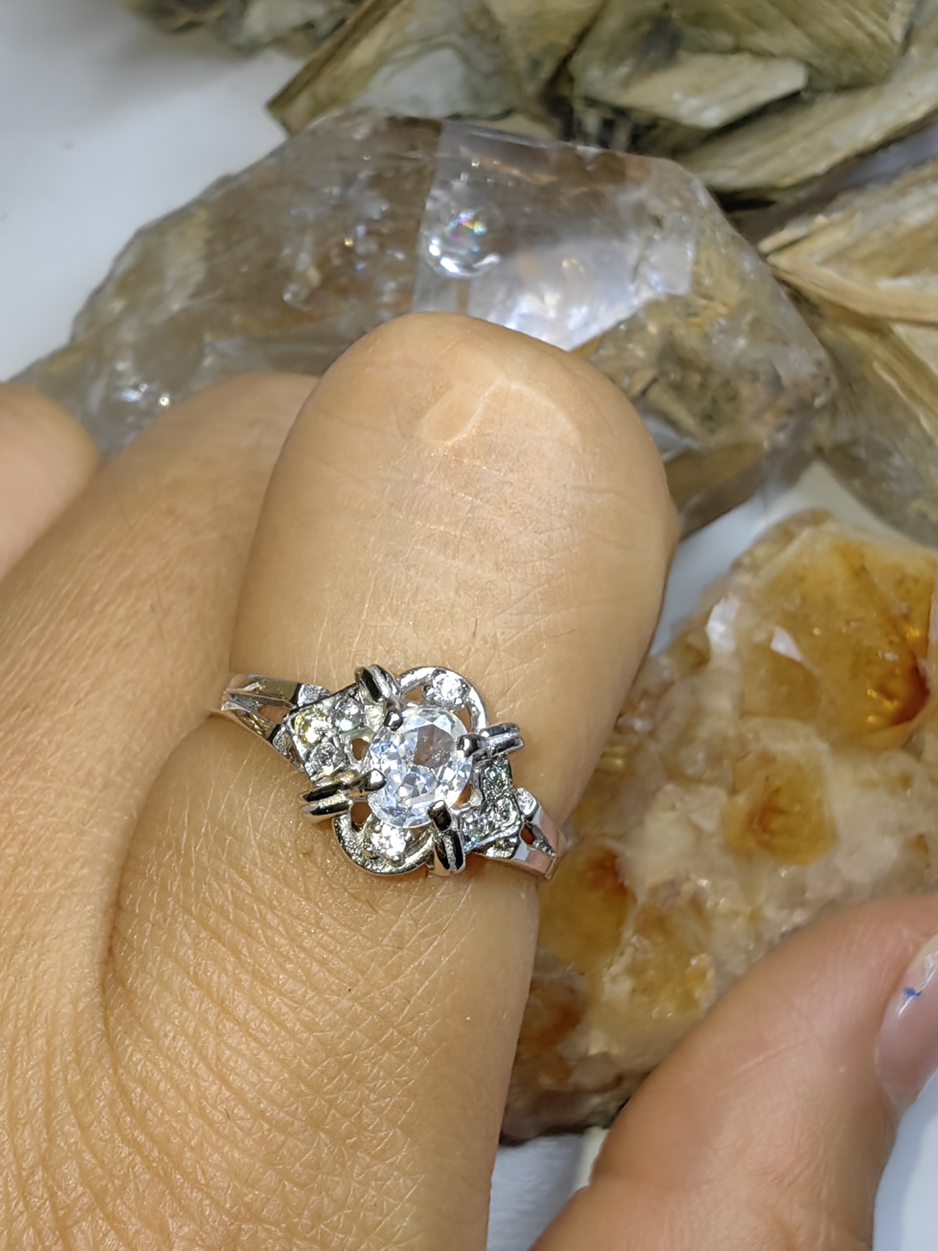 แหวนเพชร CZ เงินแท้ 92.5% Cubic Zirconia 925 Sterling Silver Ring Size 52