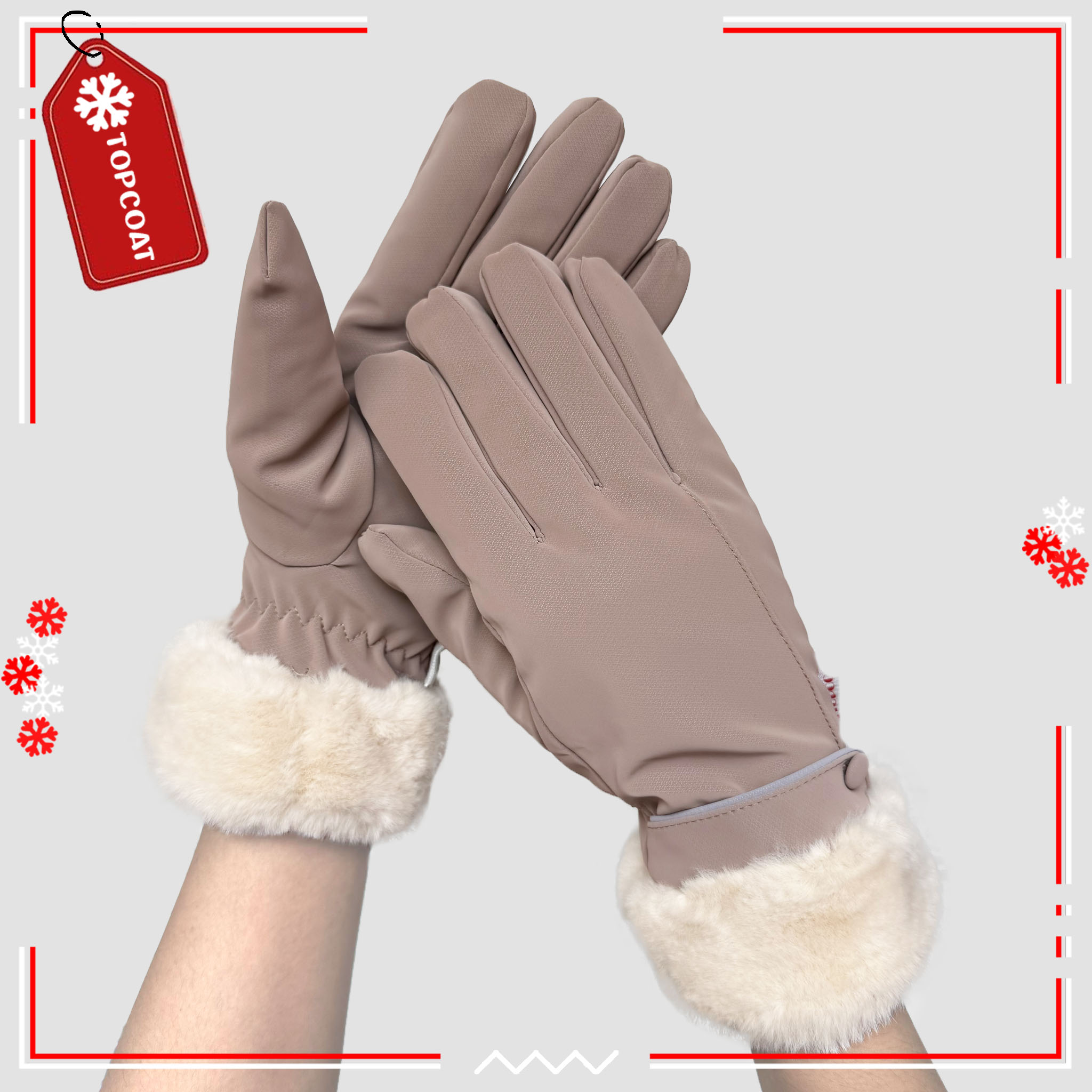 ถุงมือกันหนาวมีเฟอร์ที่ข้อมือสำหรับผู้หญิง สามารถทัชสกรีนได้ กันเปียก กันชท้น ใส่เล่นหิมะได้