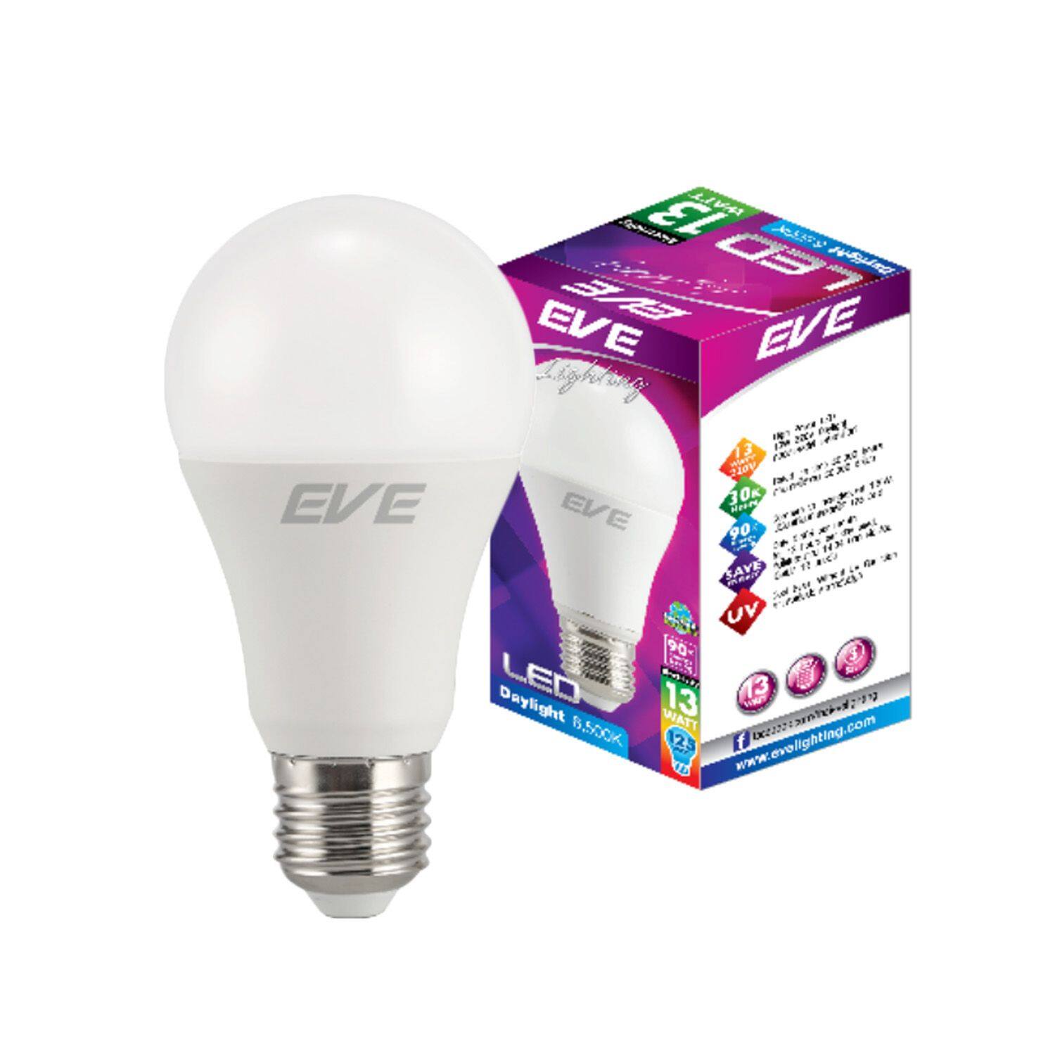 EVE หลอดประหยัดไฟ หลอดแอลอีดี LED A60 13W ขั้วเกลียว แสงขาว เดย์ไลท์ E27 1หลอด A1