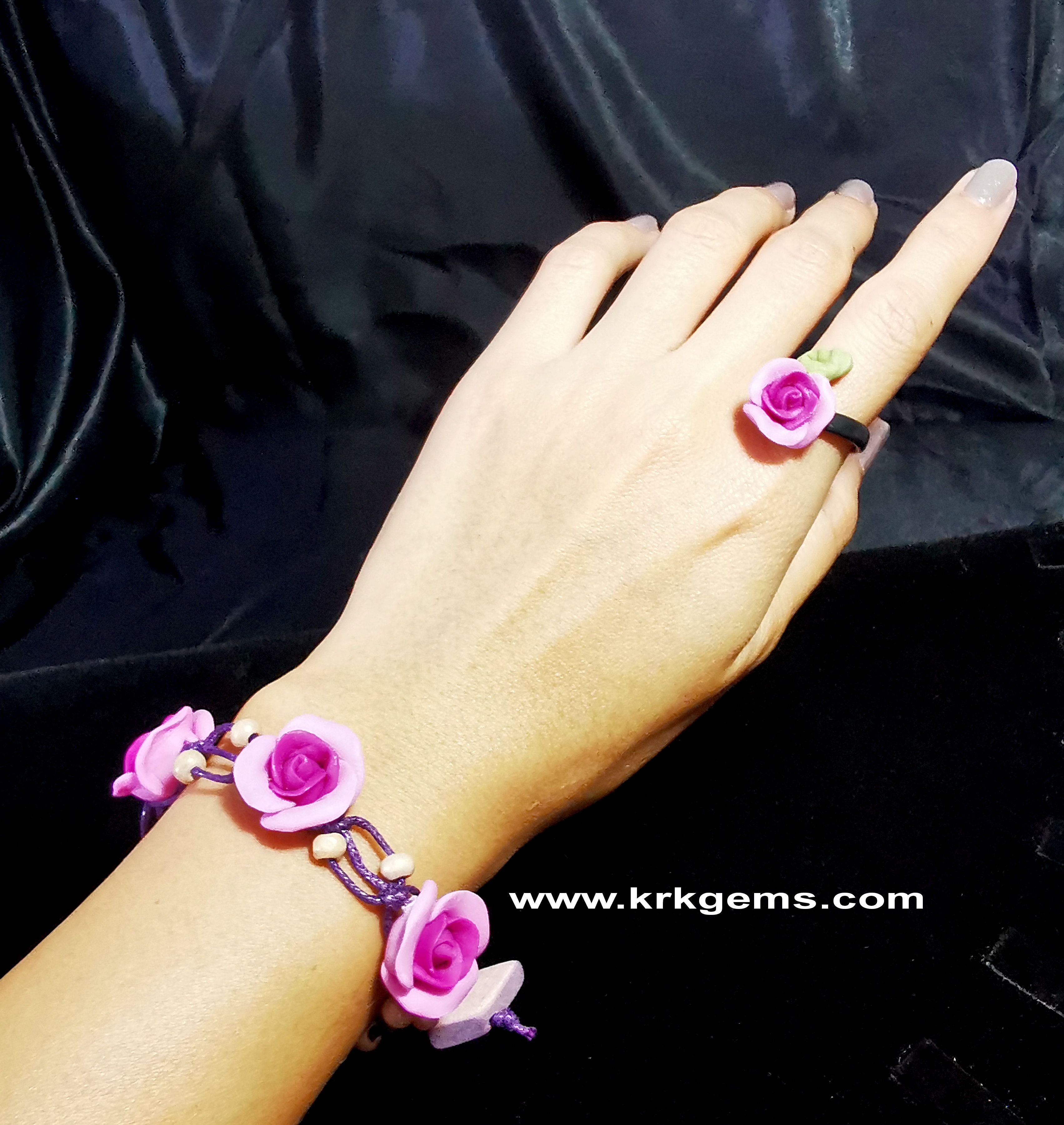PURPLE 3ROSE HANDMADE CLAY BRACELET