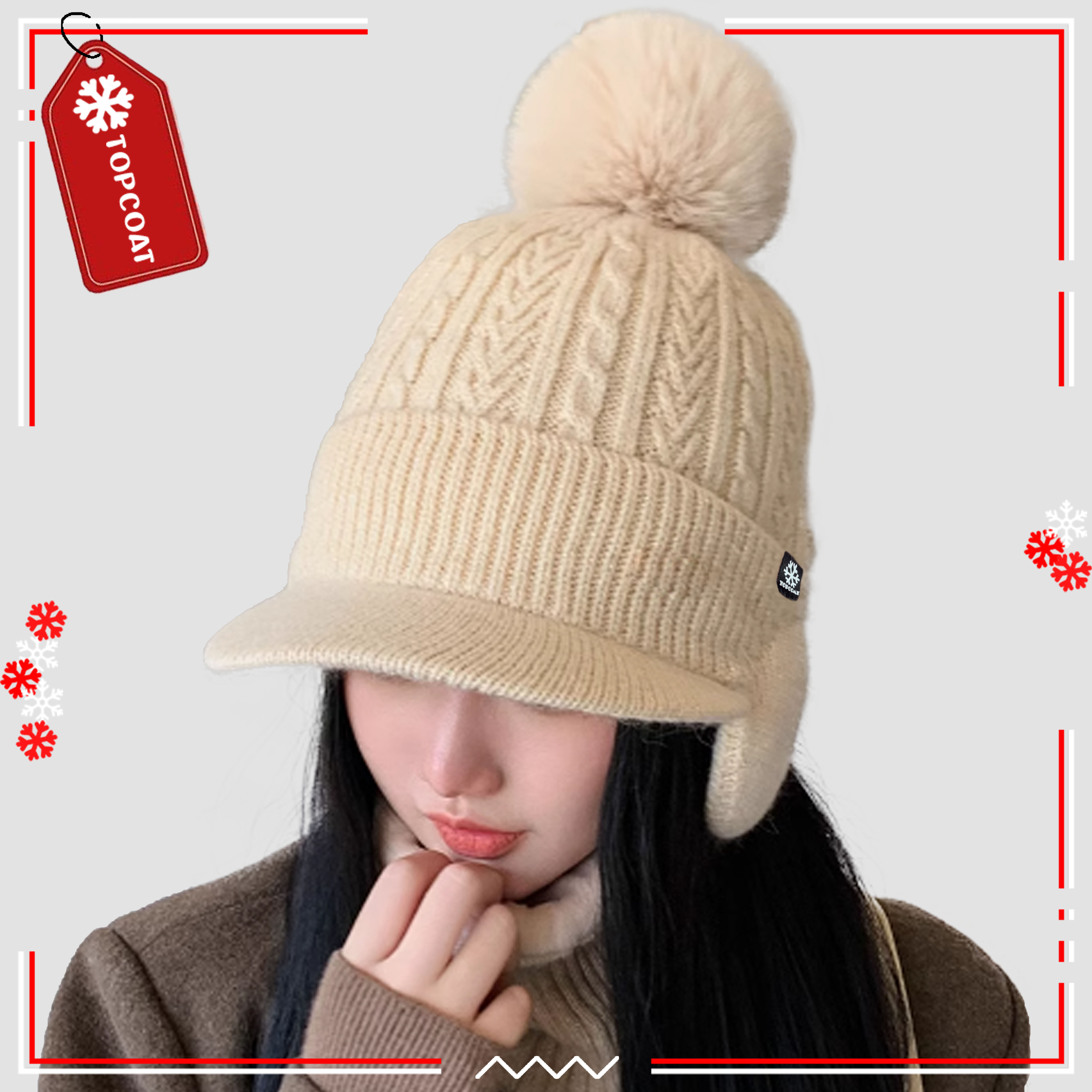 หมวกกันหนาวบุขนwool มีที่ปิดหู มีปีก มีจุก