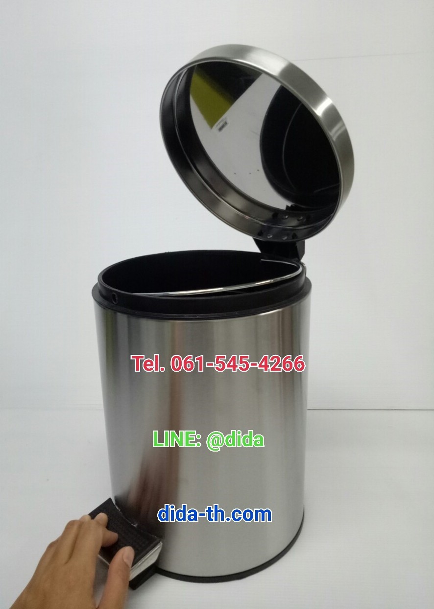 ถังขยะทรงกลม สแตนเลส เท้าเหยียบ 8 ลิตร