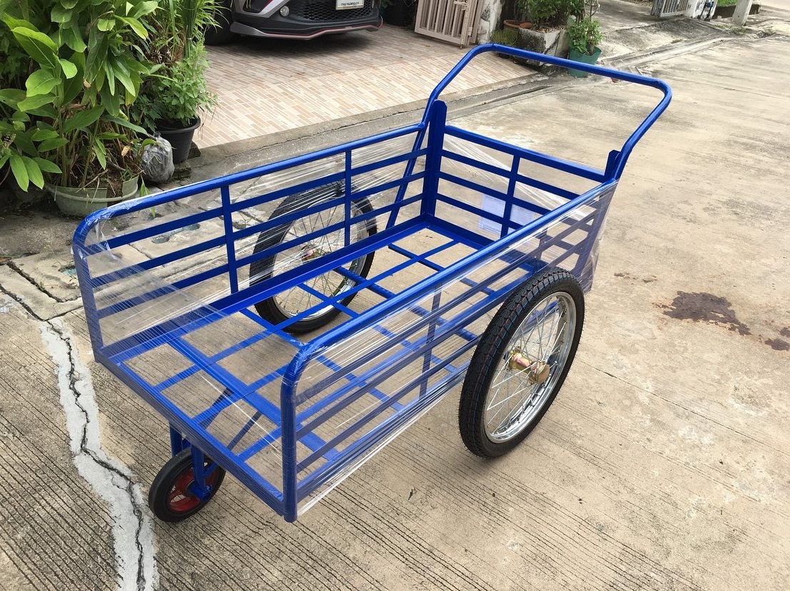 (ล้อใหม่17นิ้ว)รถเข็นสามล้อโครงเหล็กสีน้ำเงิน(ขนาด70x130cm)เหล็กหนา(ล้อหน้าแม็กซ์เหล็ก ยางตัน)