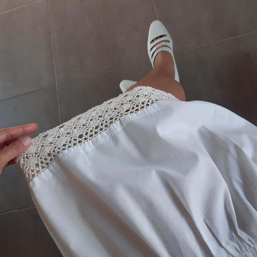 กระโปรงวินเทจสีขาว ชายระบายลูกไม้ งานญี่ปุ่นน่ารักๆ