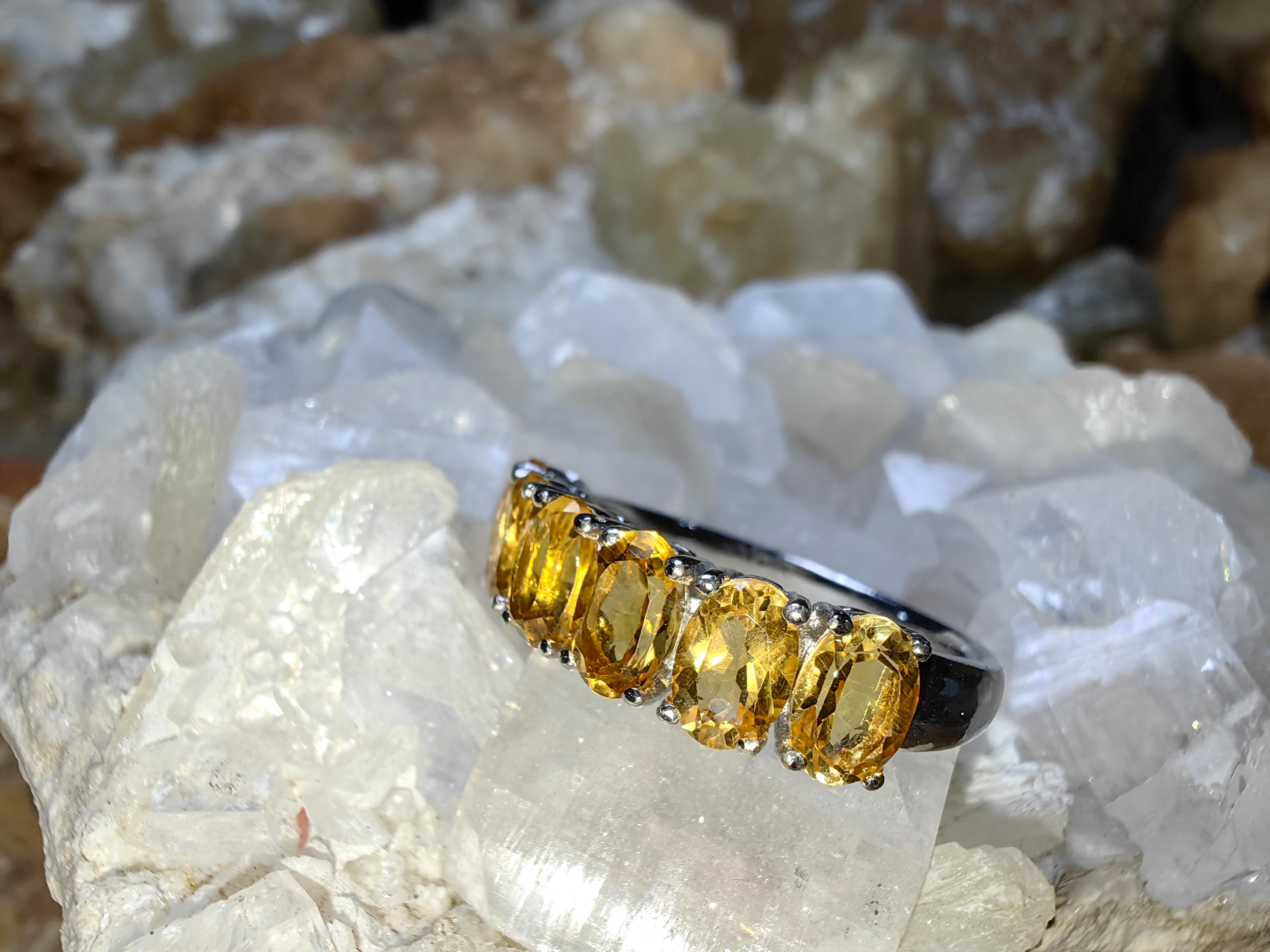 Citrine 925 Sterling Silver แหวนซิทริน Size 57 เงินแท้ 925