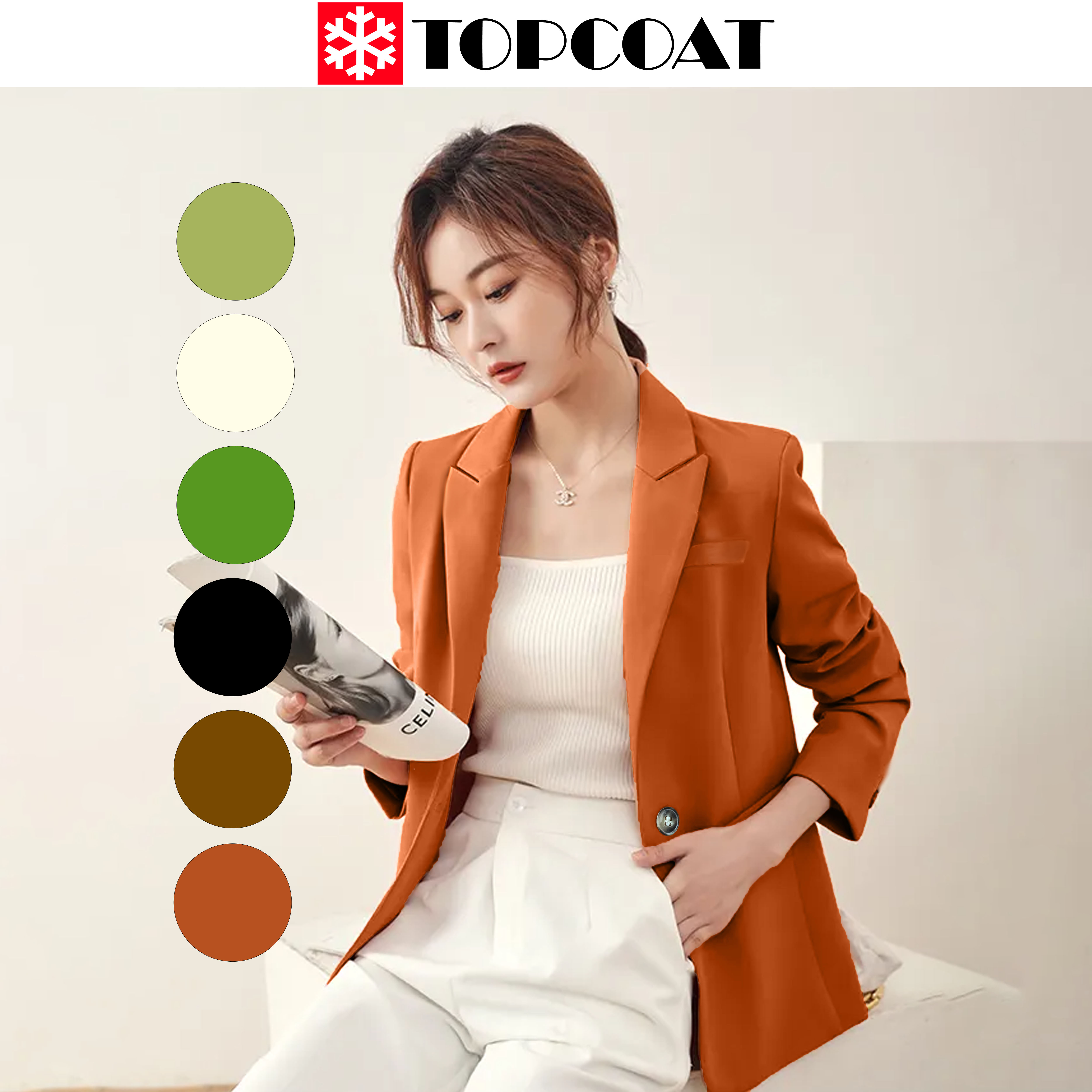 เสื้อสูทผู้หญิง สูทกระดุมเดียวมีฝากระเป๋า สีดำ น้ำตาล ขาวงาช้าง ส้ม เขียวเข้ม-อ่อน