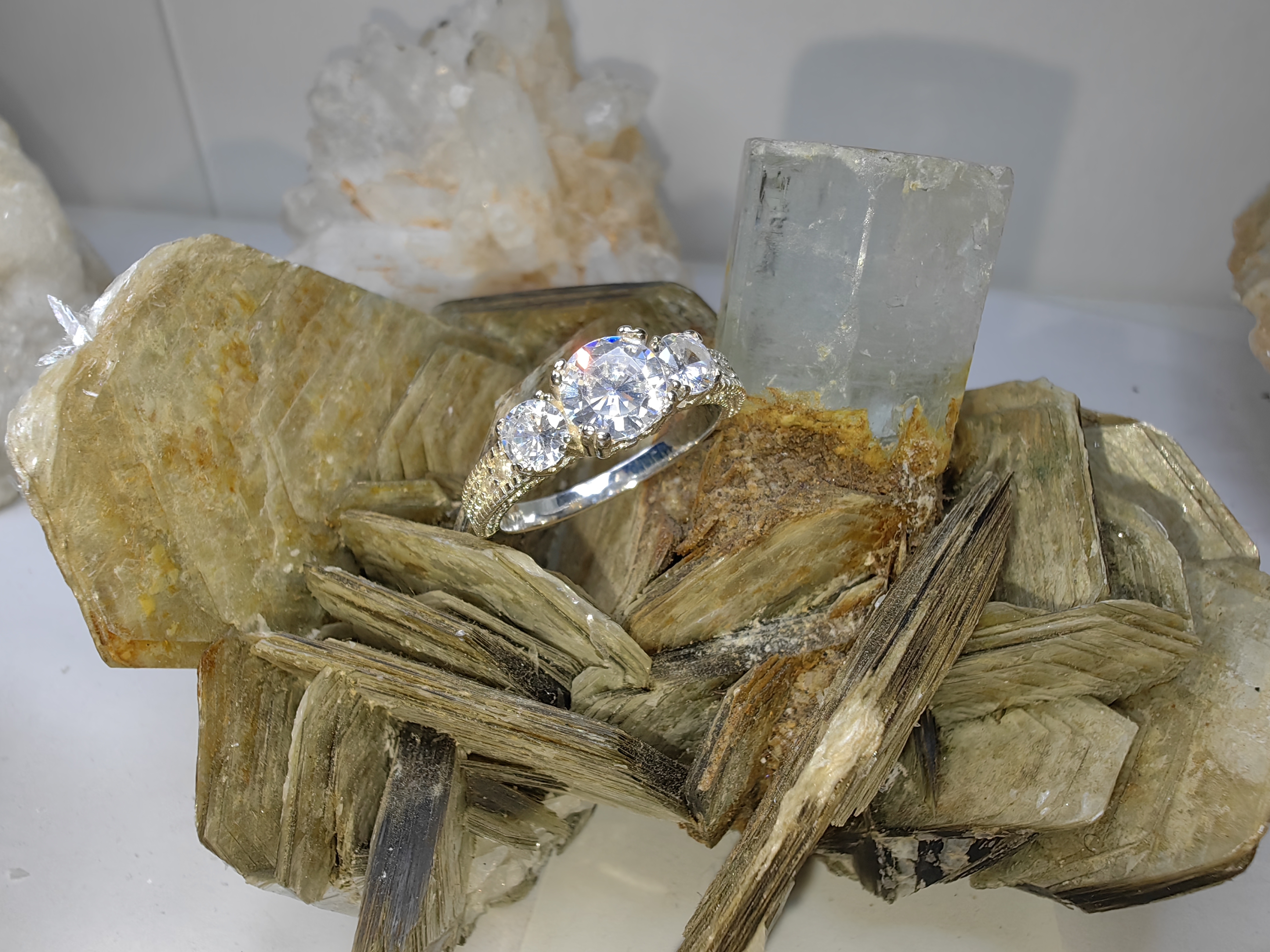 แหวนเพชร CZ เงินแท้ 92.5% Cubic Zirconia 925 Sterling Silver Ring Size 52