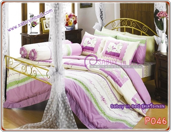 ชุดเครื่องนอน ผ้าปูที่นอน กันไรฝุ่น Satin ซาตินพรีเมียร์ ลาย P046 (ชมพู ครีม)