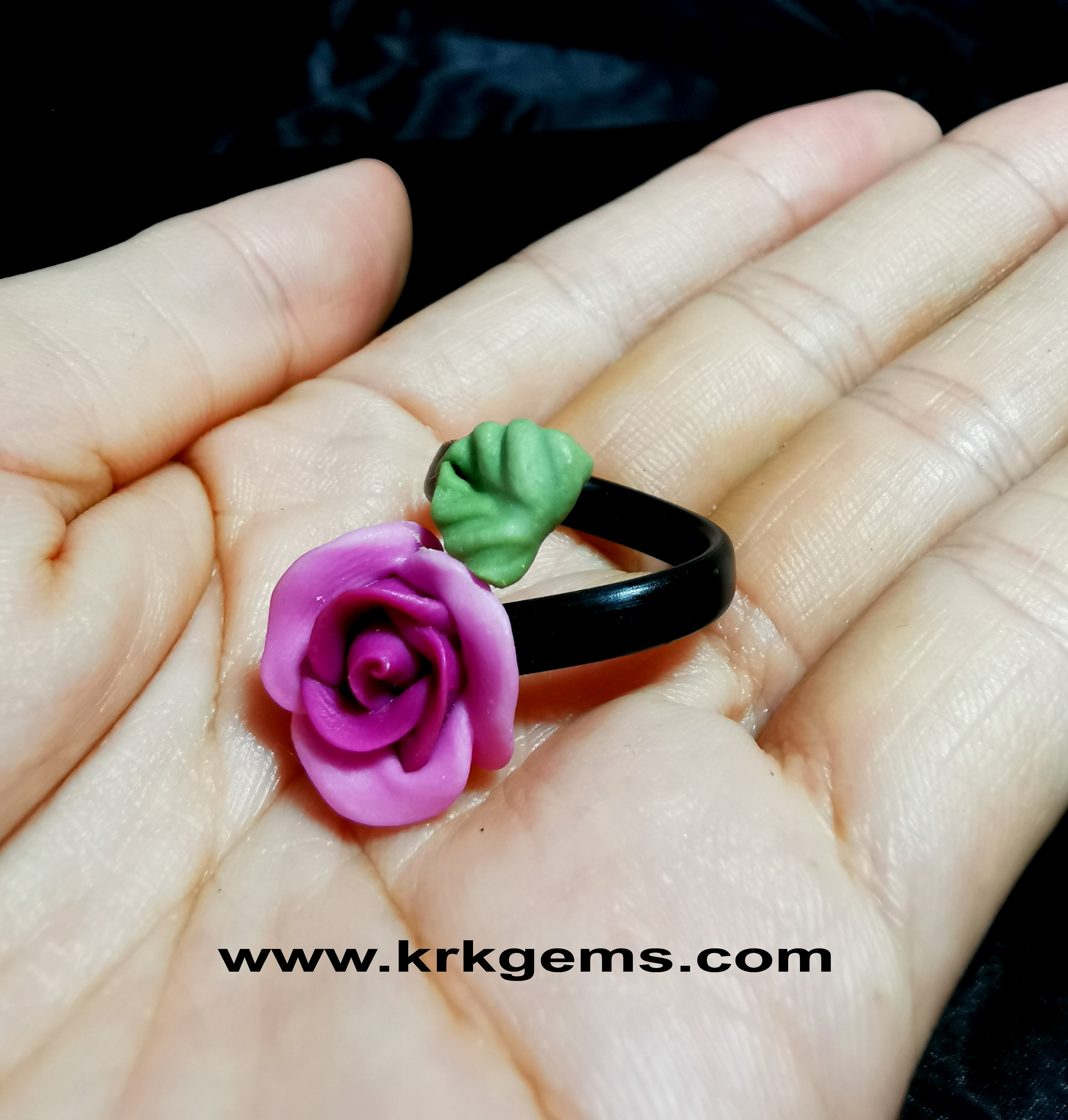 PURPLE ROSE HANDMADE CLAY RING