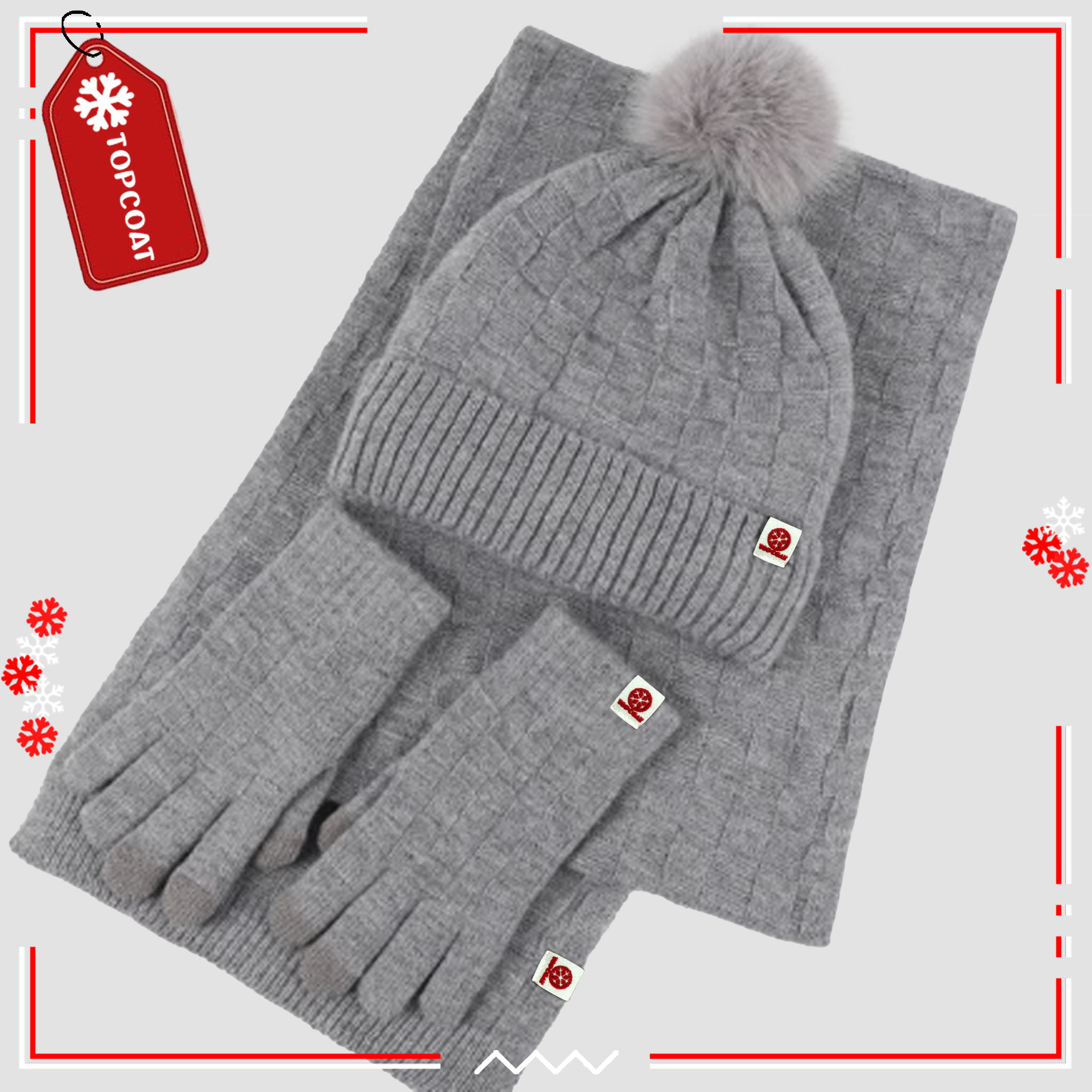 เซ็ทกันหนาว หมวก ถุงมือ ผ้าพันคอ บุขนหนาพิเศษ ถุงมือทัชสกรีนได้