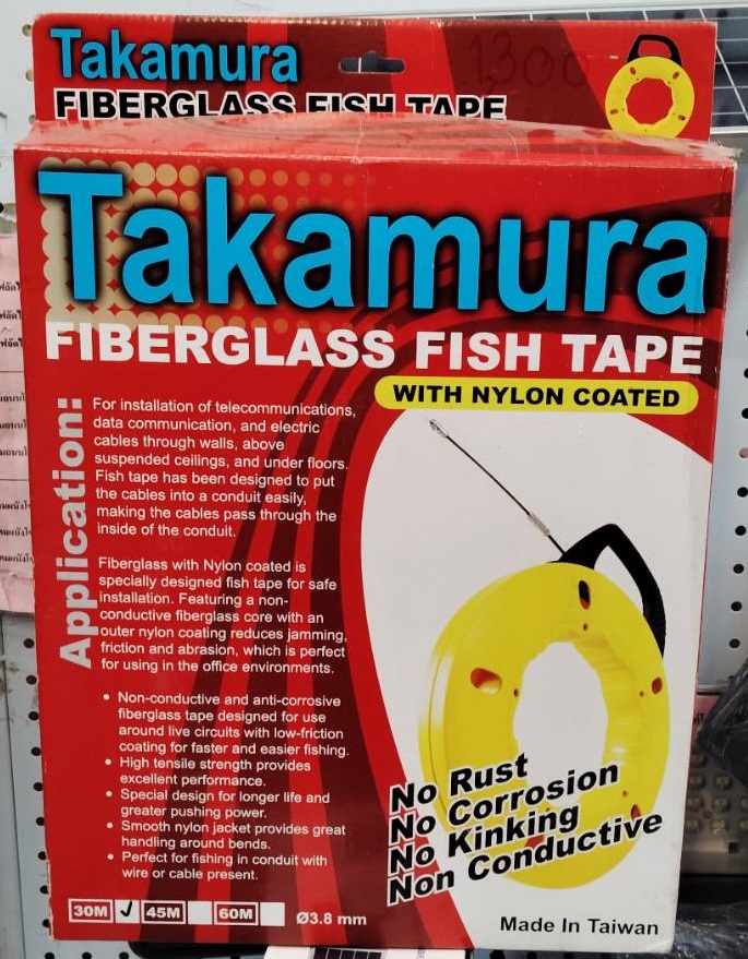 ฟิชเทปเหล็กหุ้ม ยาว 30 เมตร SF-30 รุ่น 3.8mm ยี่ห้อ TAKAMURA 30M เป็นตัวนำสายไฟไนล่อน ใช้สะดวก เก็บง่าย