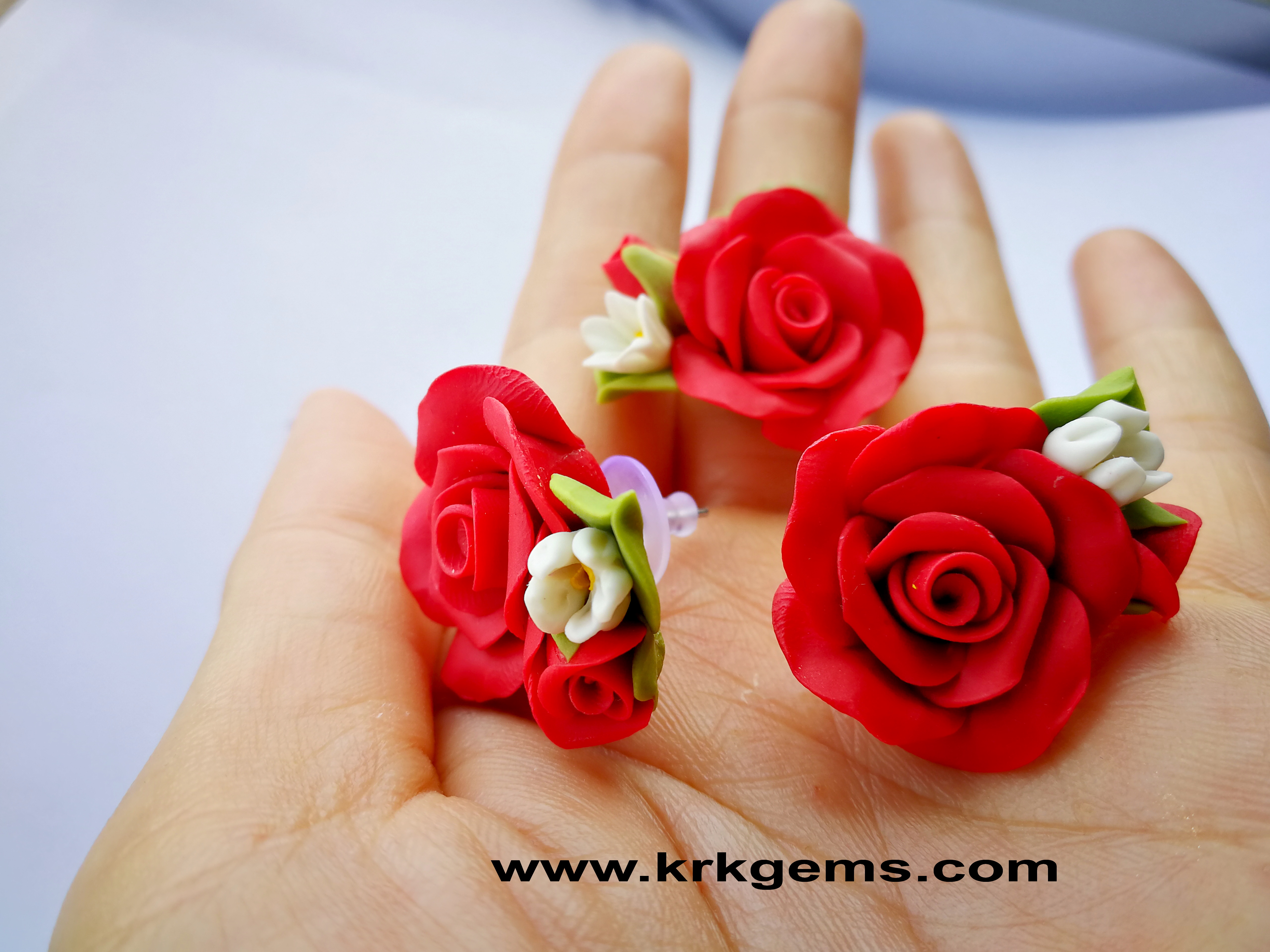 RED ROSE HANDMADE CLAY EARRING