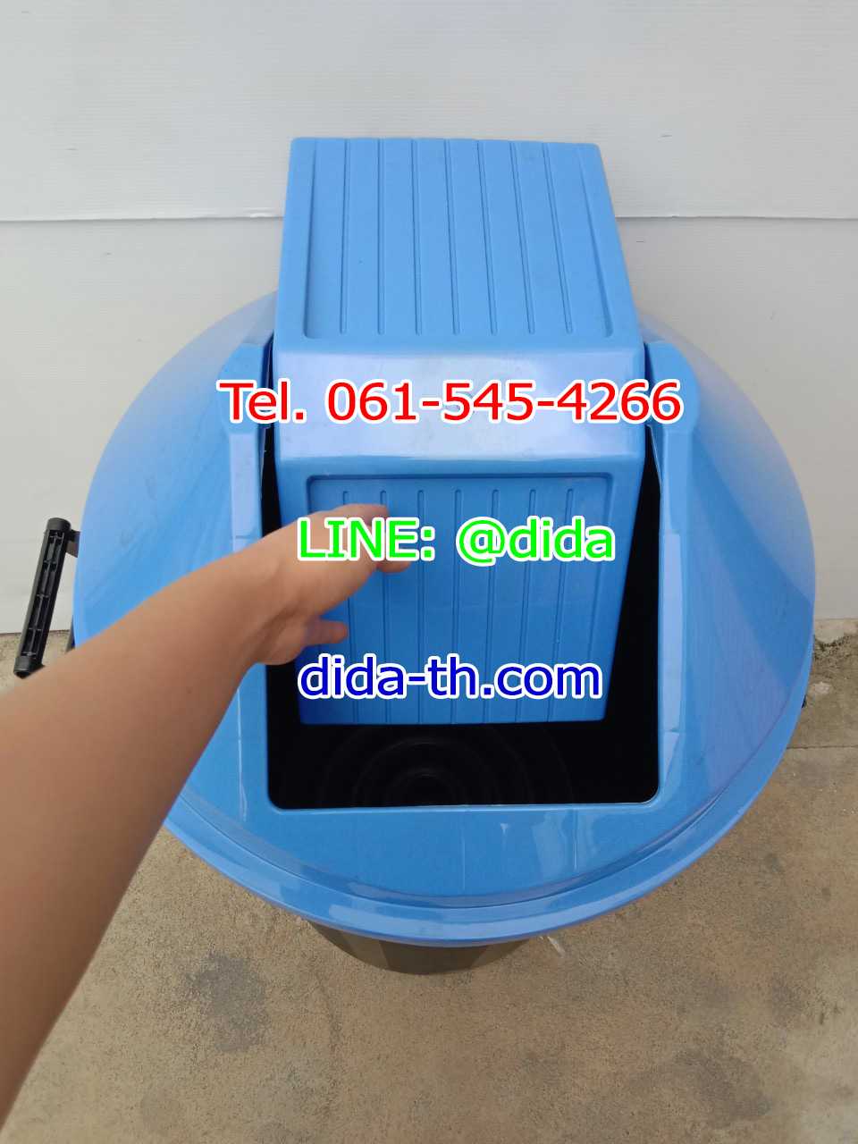 ถังขยะแยกประเภท ทรงกลมถังสีดำ ฝาแกว่ง ฝาสี 112 ลิตร