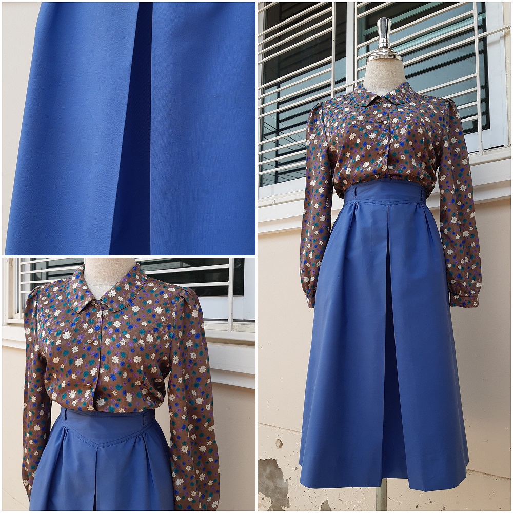 กระโปรงวินเทจจีบหน้าสีฟ้า