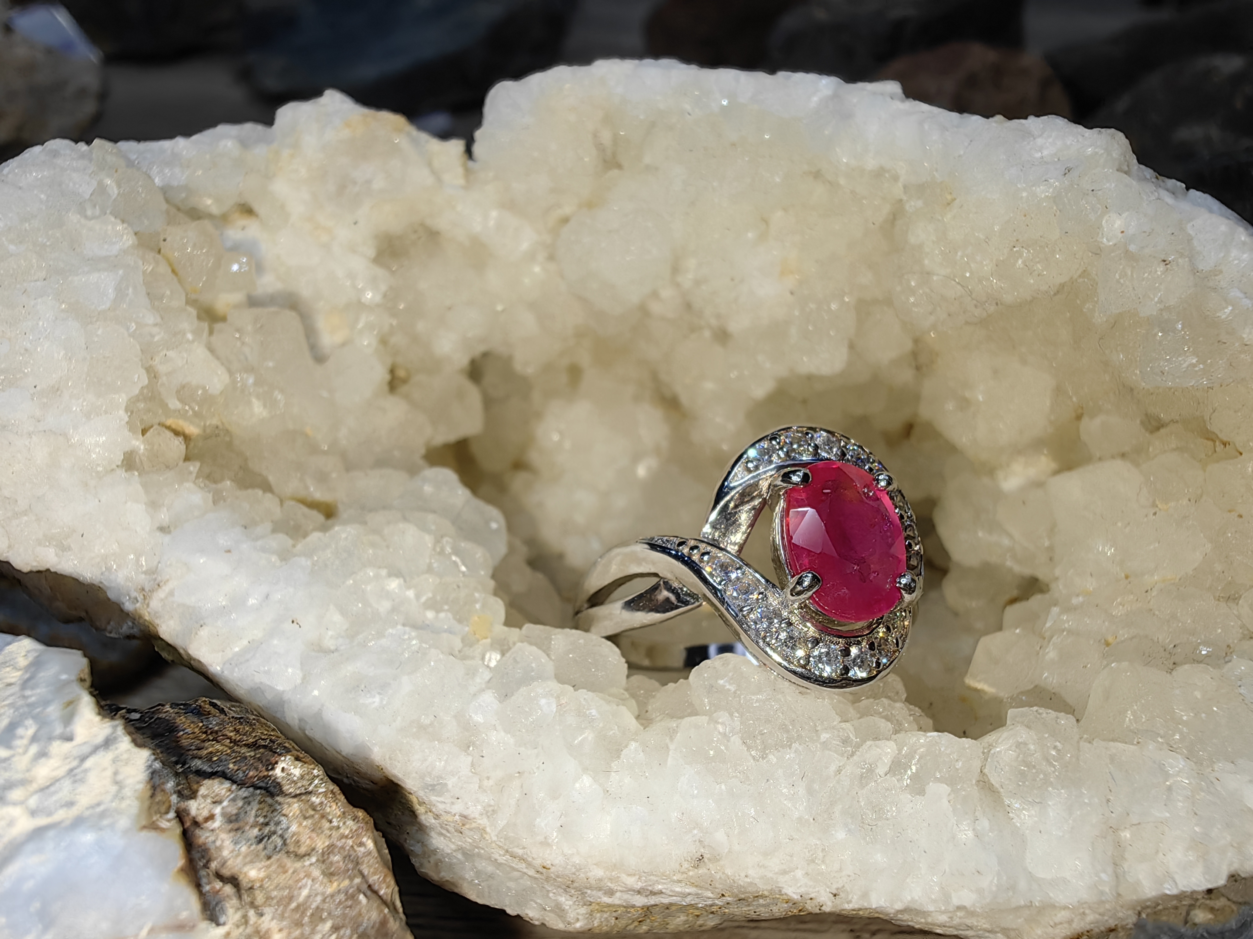 Ruby Cubic Zirconia 92.5% Silver Ring แหวนทับทิม เงิน 92.5%