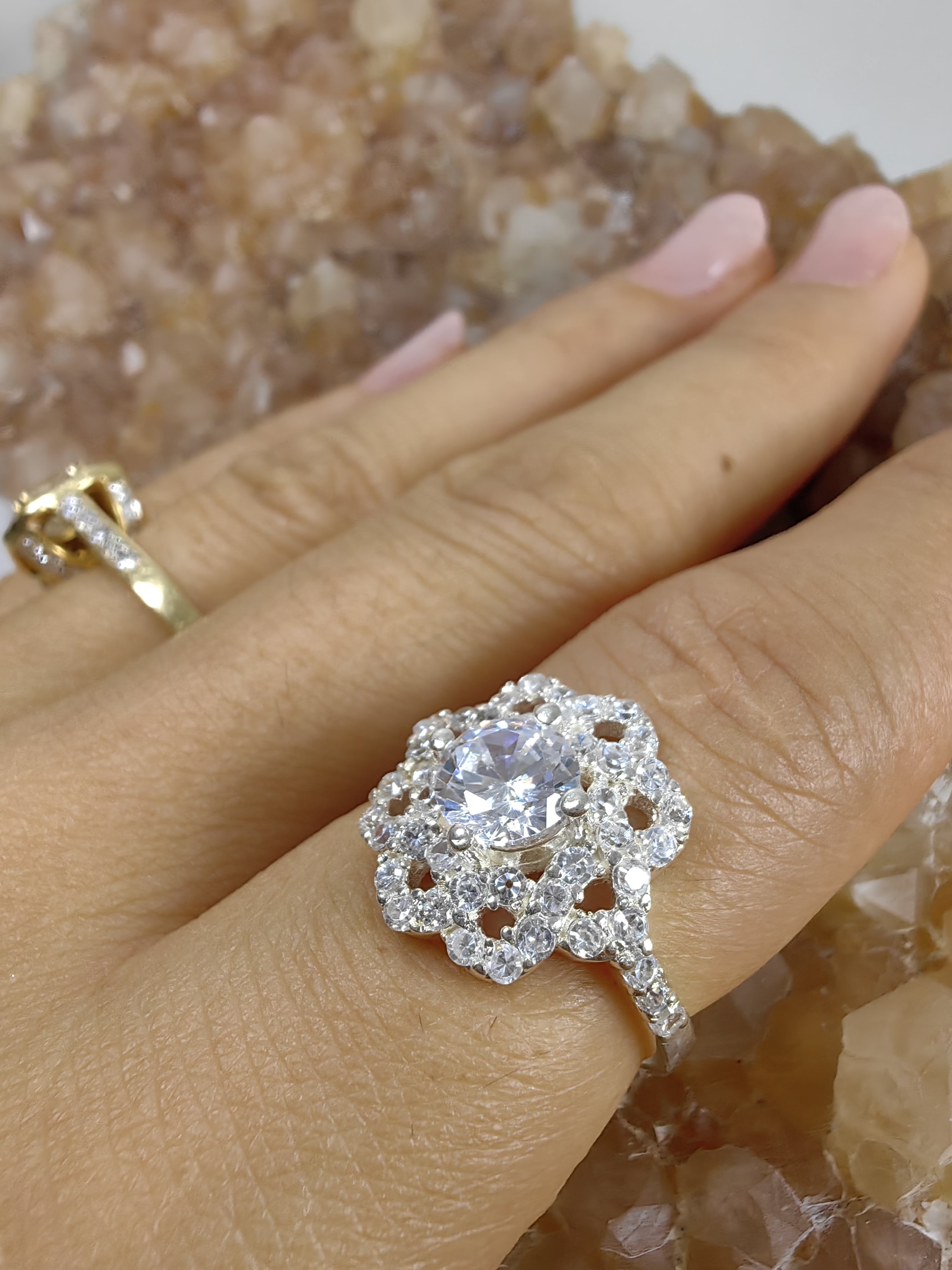 แหวนเพชร CZ เงินแท้ 92.5% Cubic Zirconia 925 Sterling Silver Ring Size 51