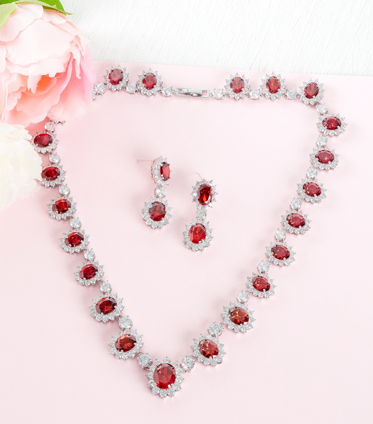 RUBY DIAMOND 18K WHITE GOLD NECKLACE EARRING สร้อยคอ ต่างหู ทับทิม เพชร ทอง 18K Pre-order