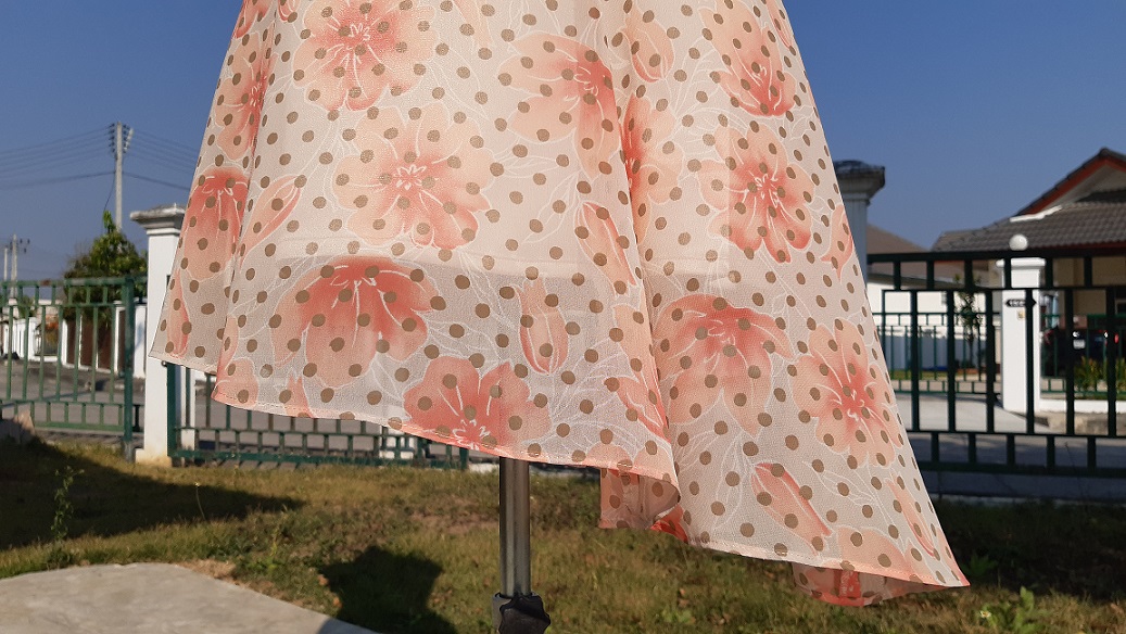 กระโปรงชีฟองลายดอกไม้สีส้ม