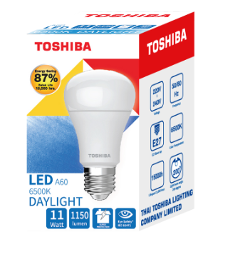 TOSHIBA หลอดไฟ LED A60 ขนาด 11 วัตต์ ขั้ว E27 มี 3 แสง Warm White, Cool White, Daylight รับประกัน 1 ปี