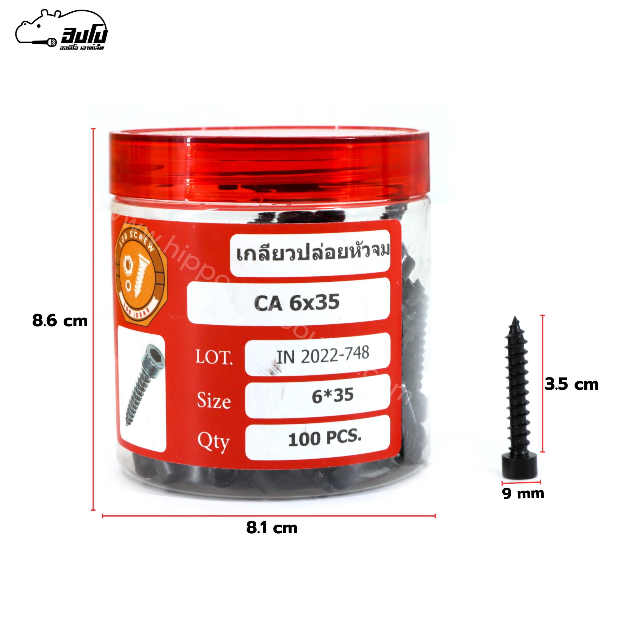 น็อต 6*35(กระปุก 100ตัว)สกรูหัวกลมรูในหกเหลี่ยม ปลายแหลม (ฉ9.1)