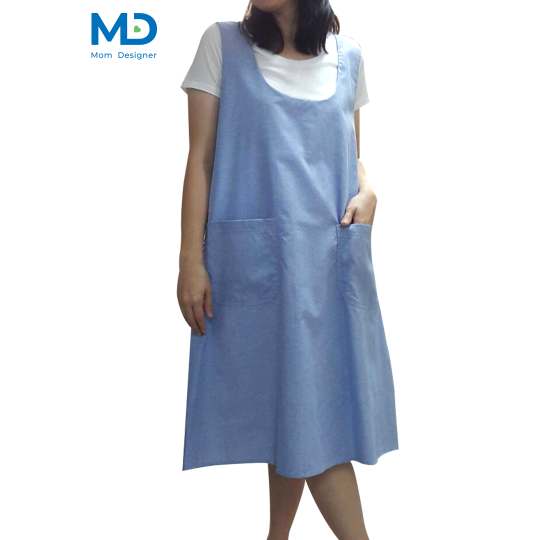 009BU ชุดคลุมท้องเอี๊ยมคอกลม สีฟ้า