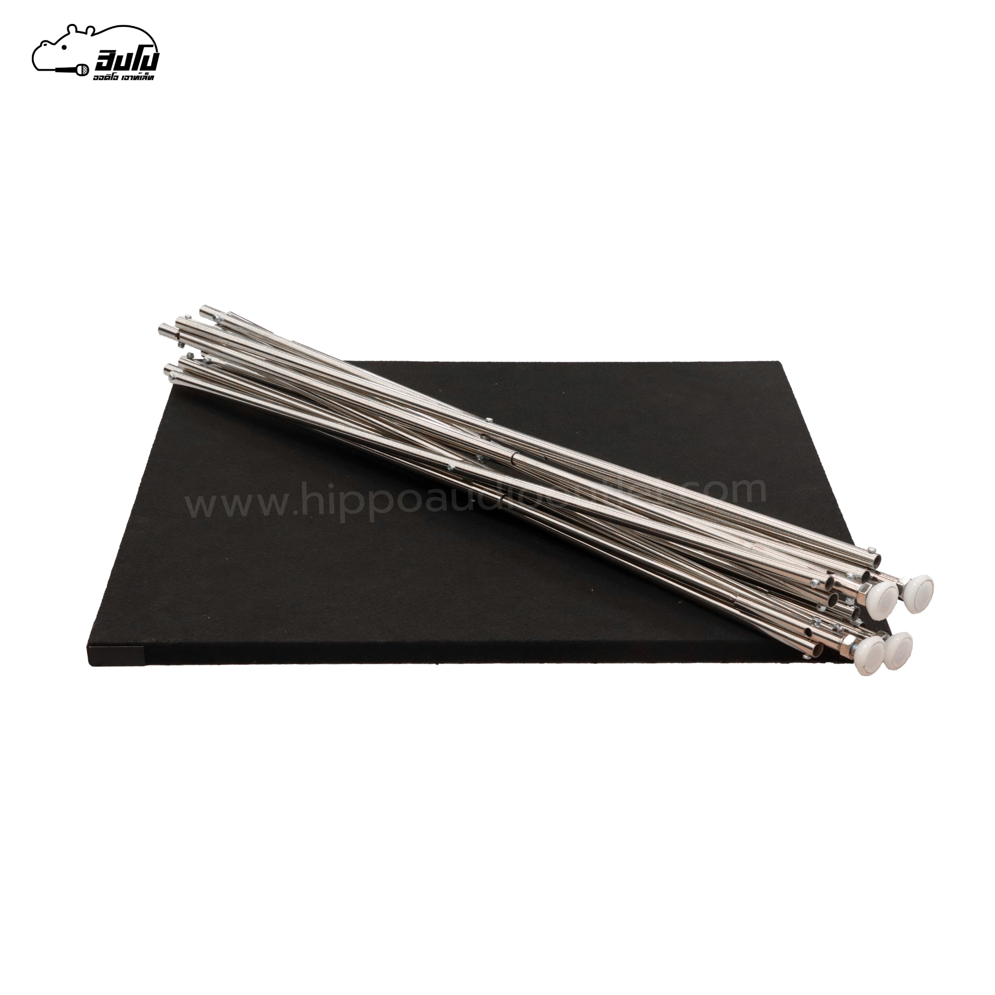 โต๊ะวางเครื่อง 60X60X60 สีดำ TOP มีขอบ/ตีนขาว ขาสแตนเลส กลม (I25.2)